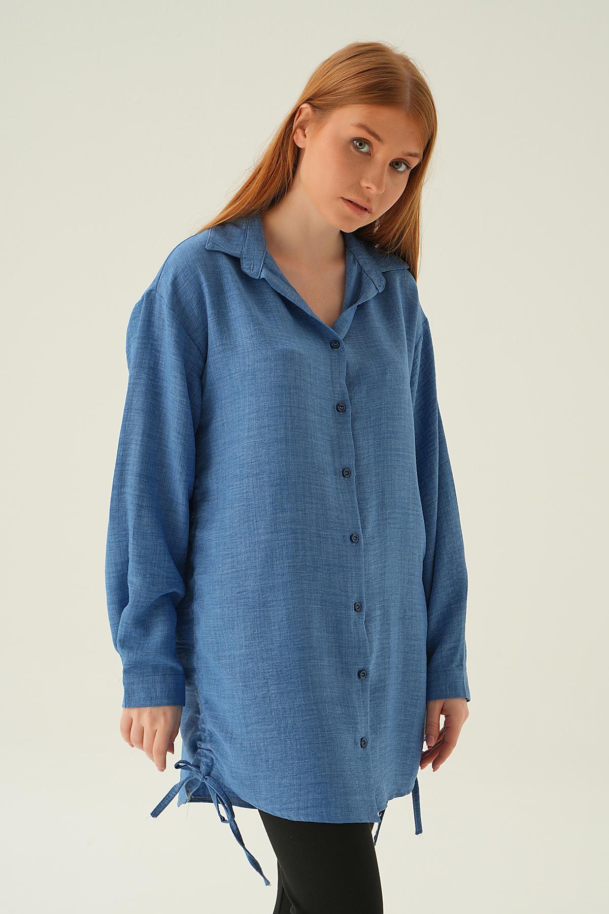 İndigo Yanları Büzgülü Tunik 6837A - 3
