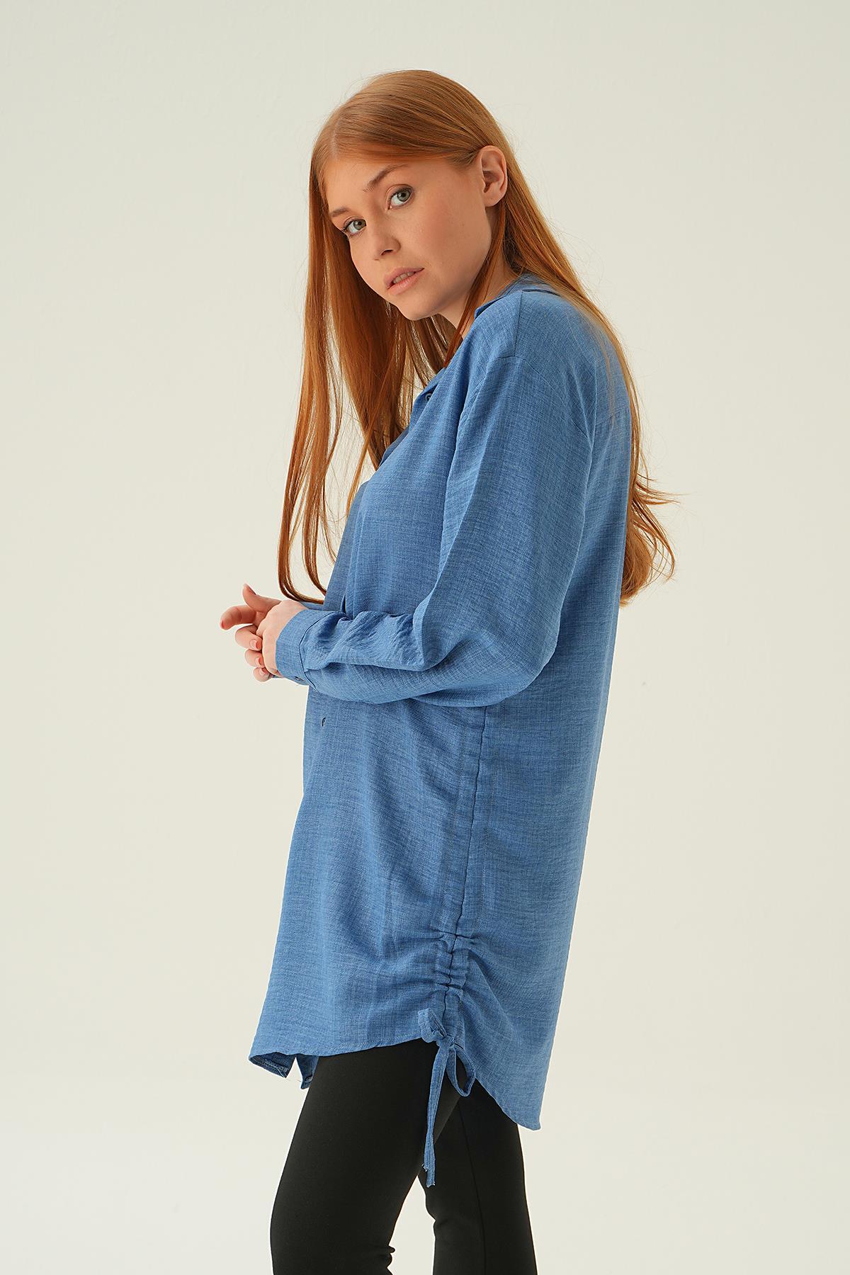 İndigo Yanları Büzgülü Tunik 6837A - 5