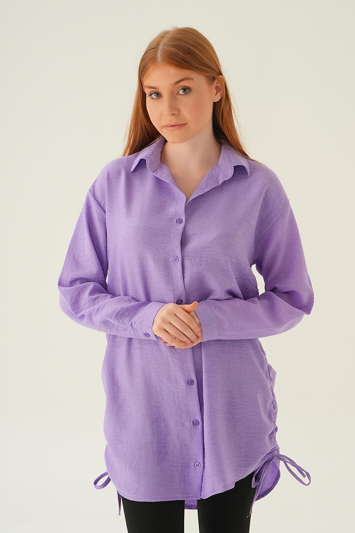 Lila Yanları Büzgülü Tunik 6837A 