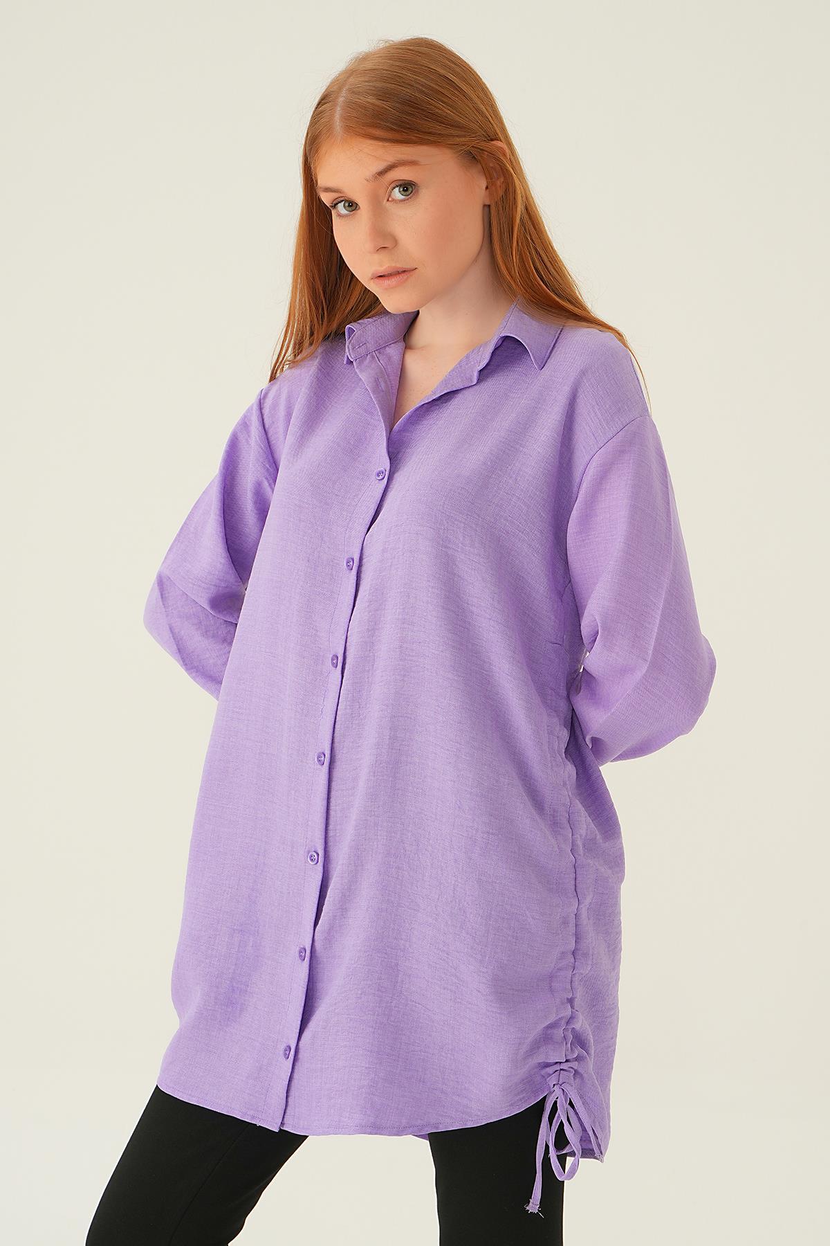 Lila Yanları Büzgülü Tunik 6837A - 3