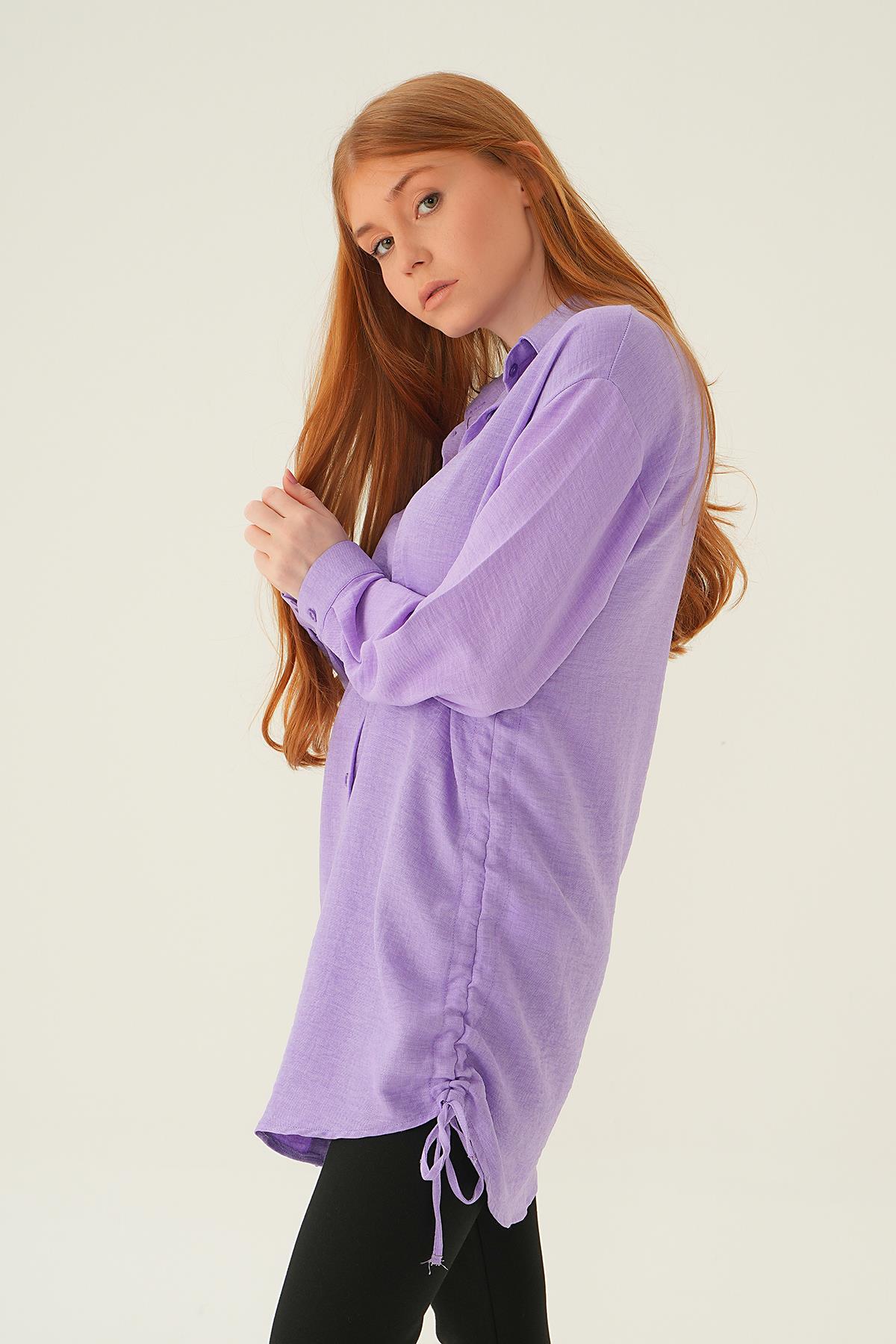Lila Yanları Büzgülü Tunik 6837A - 4