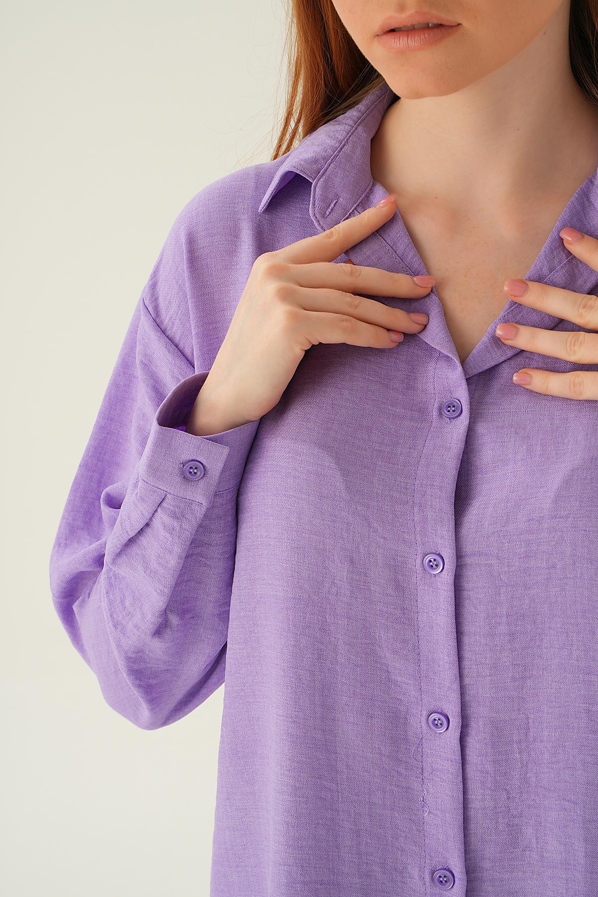 Lila Yanları Büzgülü Tunik 6837A - 6