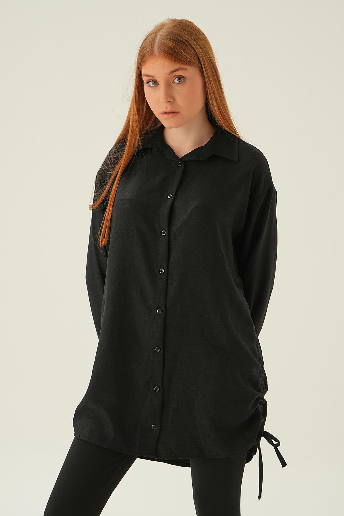 6837A Yanları Büzgülü Tunik Siyah - 4