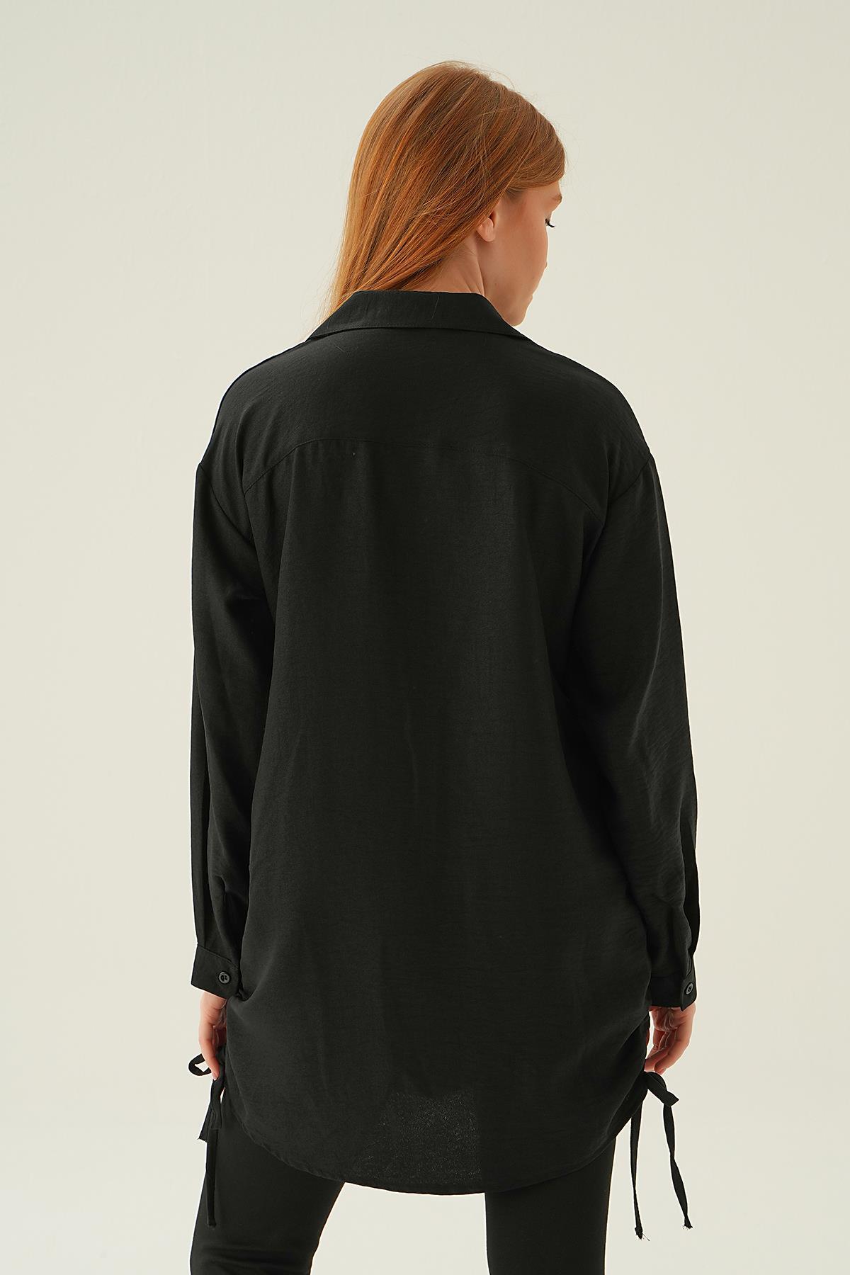 6837A Yanları Büzgülü Tunik Siyah - 5