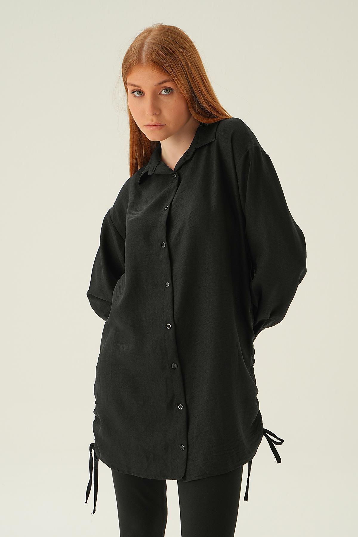 6837A Yanları Büzgülü Tunik Siyah - 1