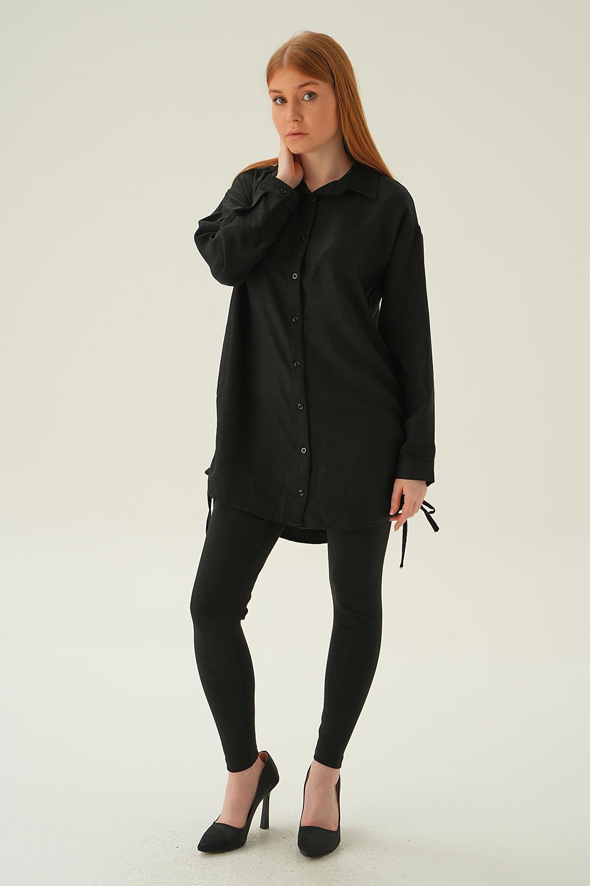 6837A Yanları Büzgülü Tunik Siyah - 2