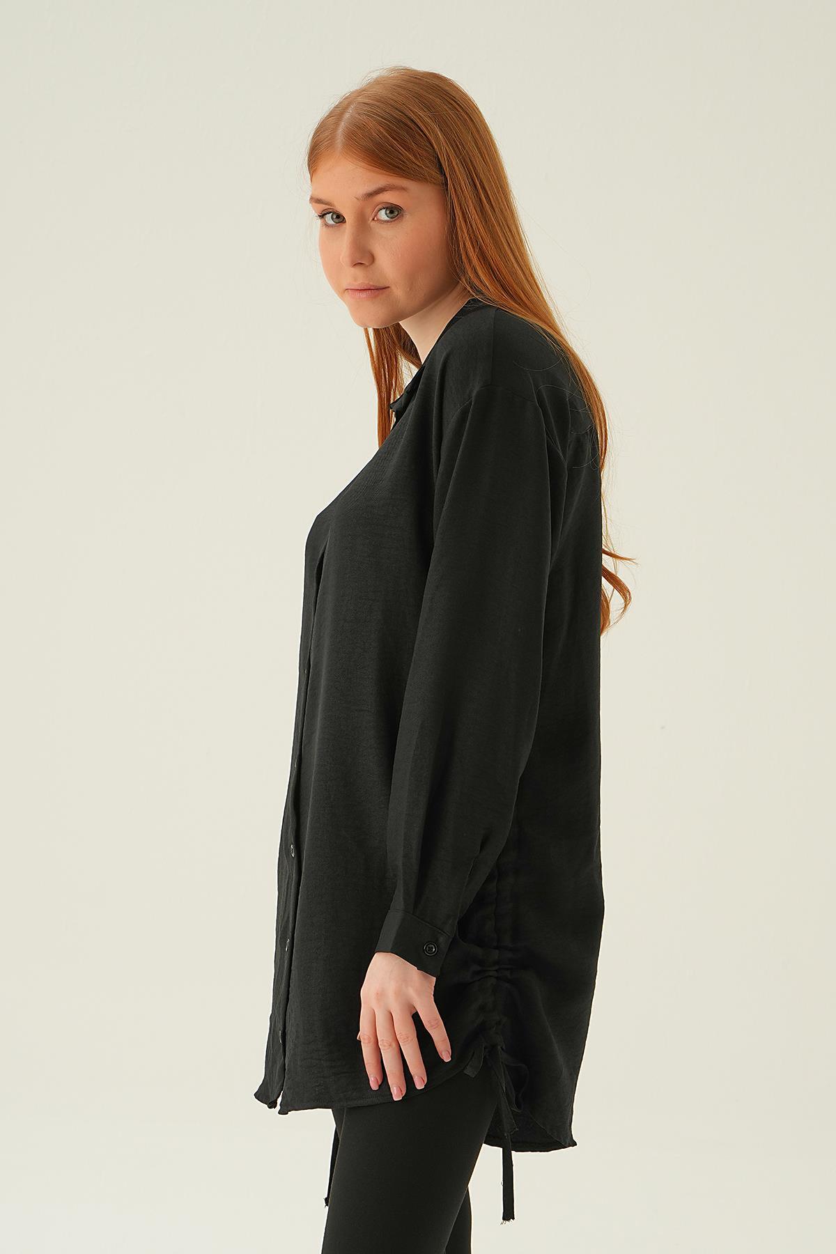 Siyah Yanları Büzgülü Tunik 6837A - 3