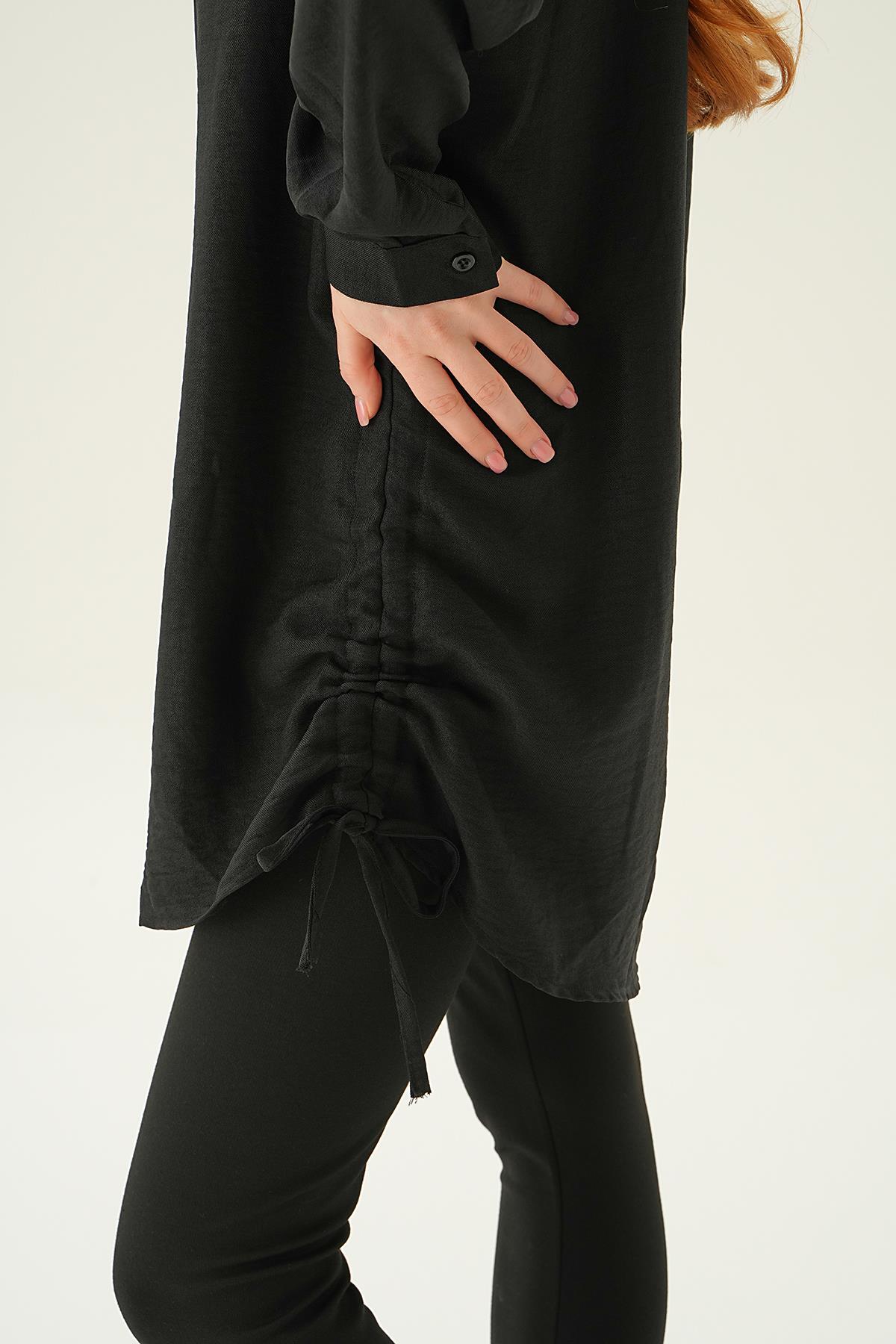 Siyah Yanları Büzgülü Tunik 6837A - 6