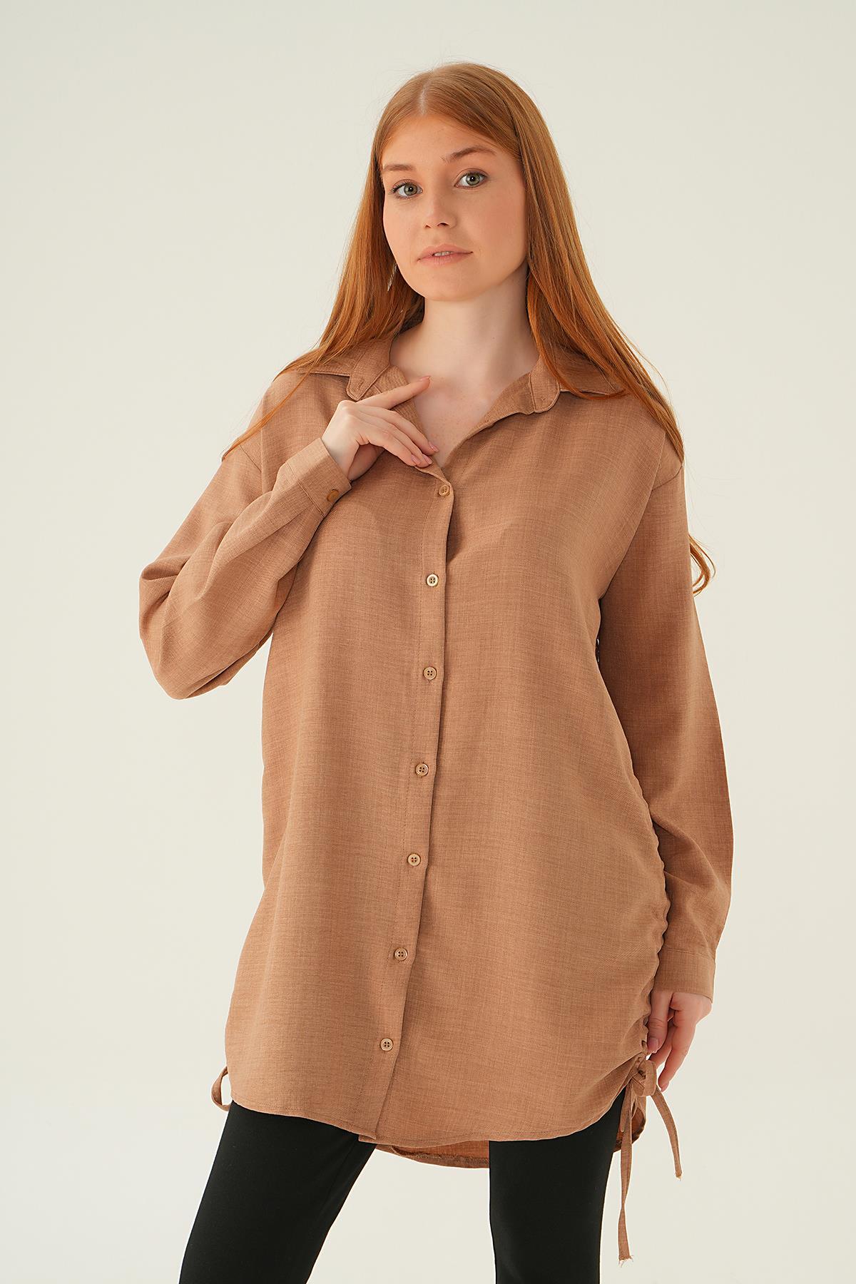 6837A Yanları Büzgülü Tunik Vizon 