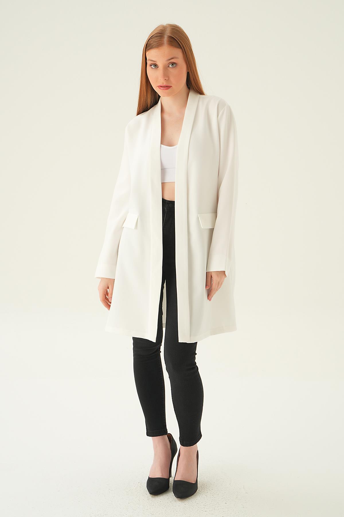6839A Uzun Ceket Ekru - 2