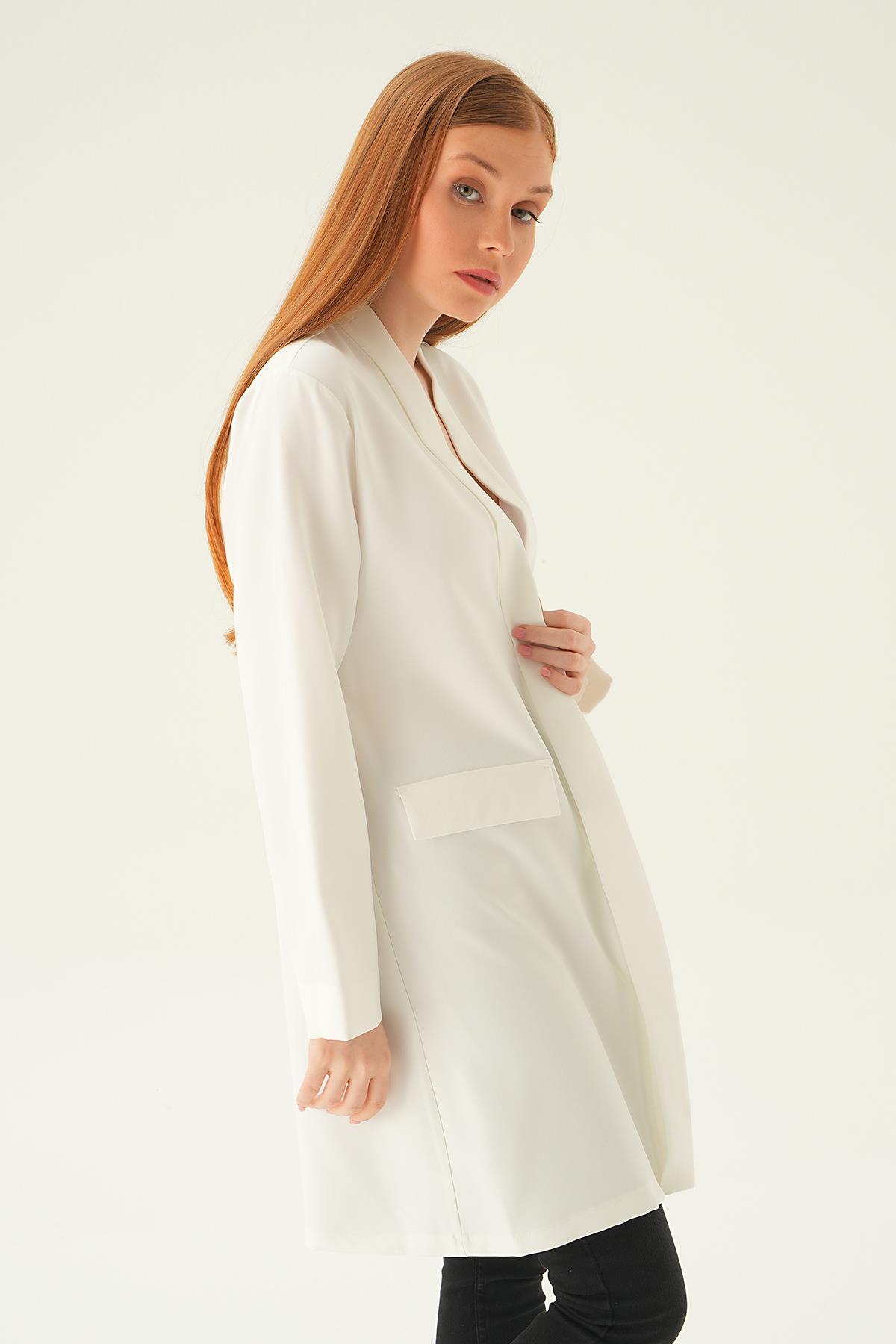6839A Uzun Ceket Ekru - 5