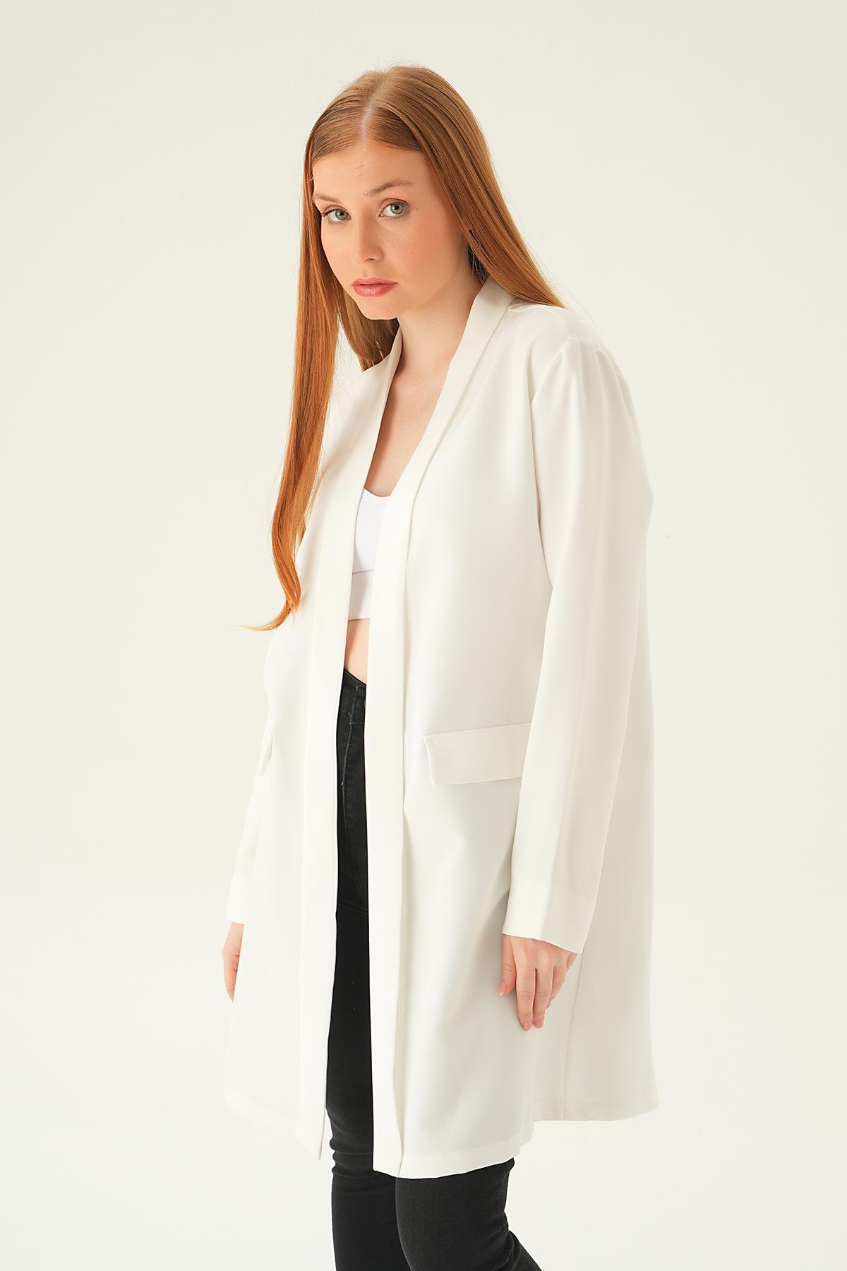 Ekru Uzun Ceket 6839A - 3