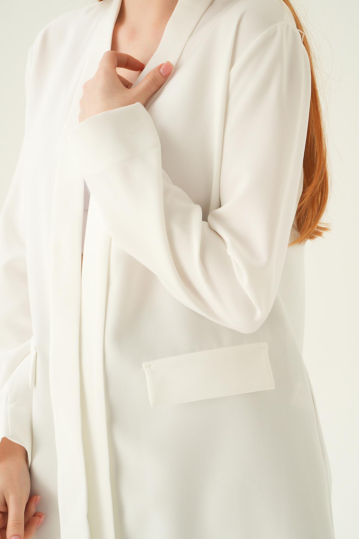 Ekru Uzun Ceket 6839A - 6