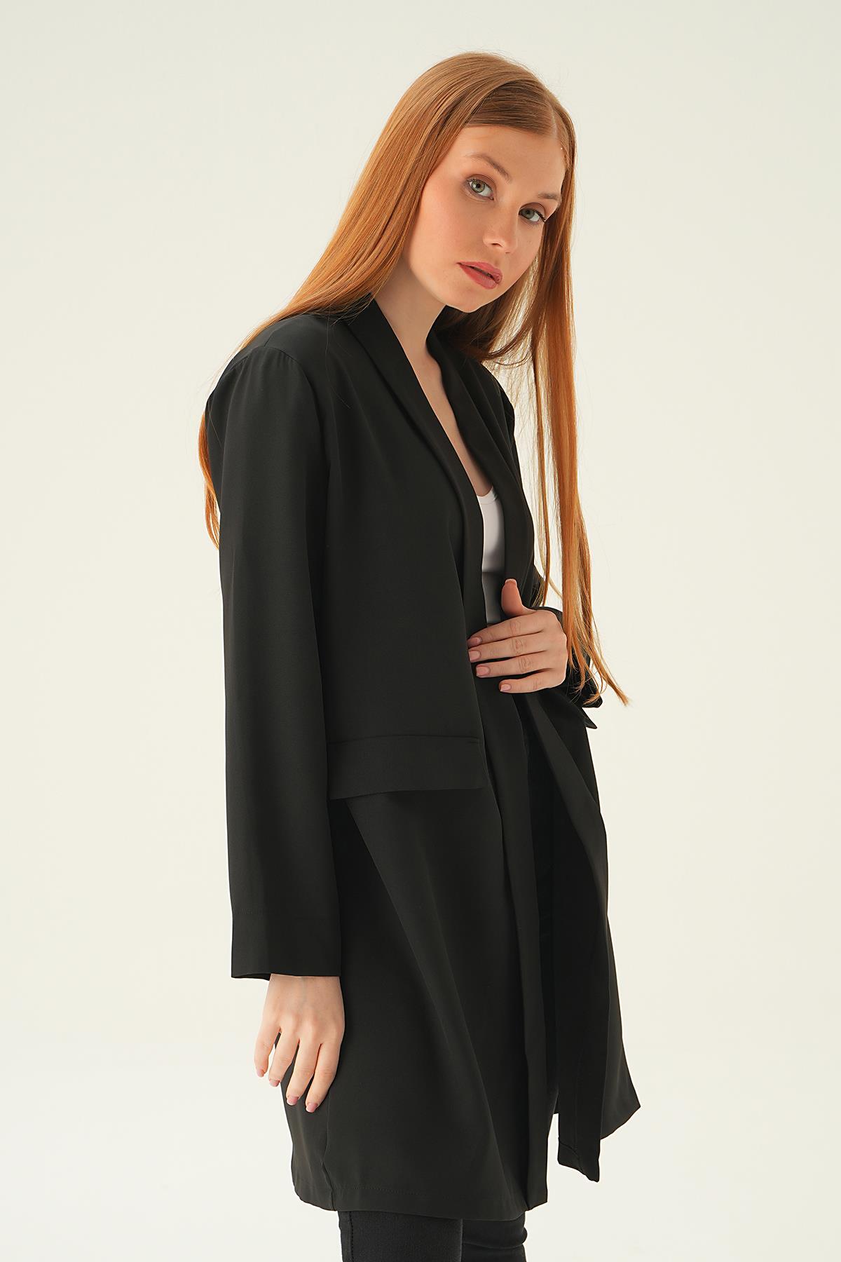Siyah Uzun Ceket 6839A - 3