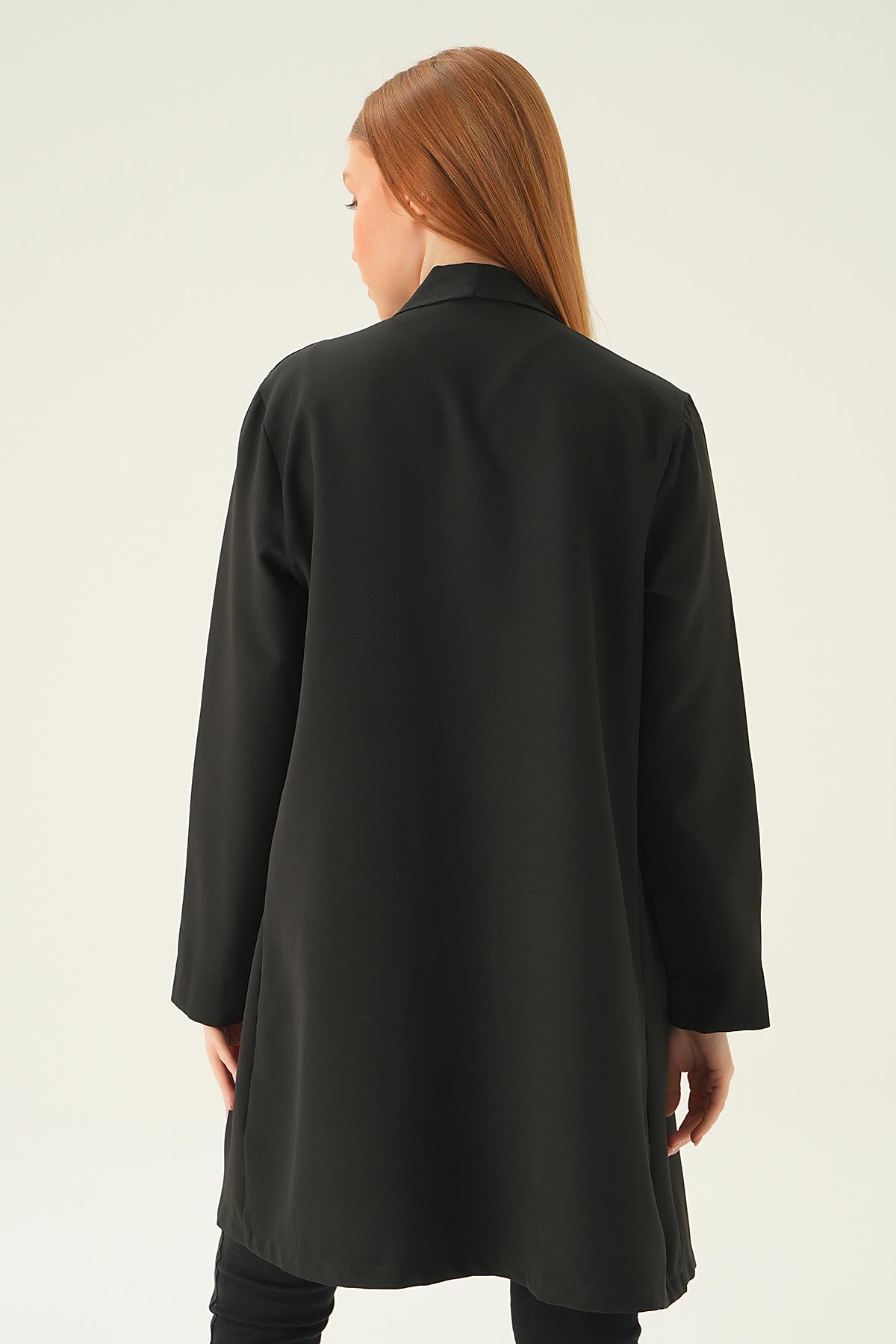 Siyah Uzun Ceket 6839A - 5