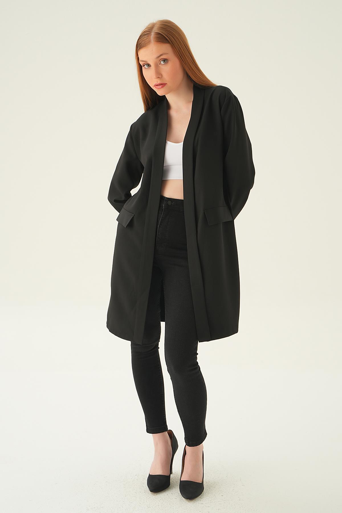 Siyah Uzun Ceket 6839A - 6
