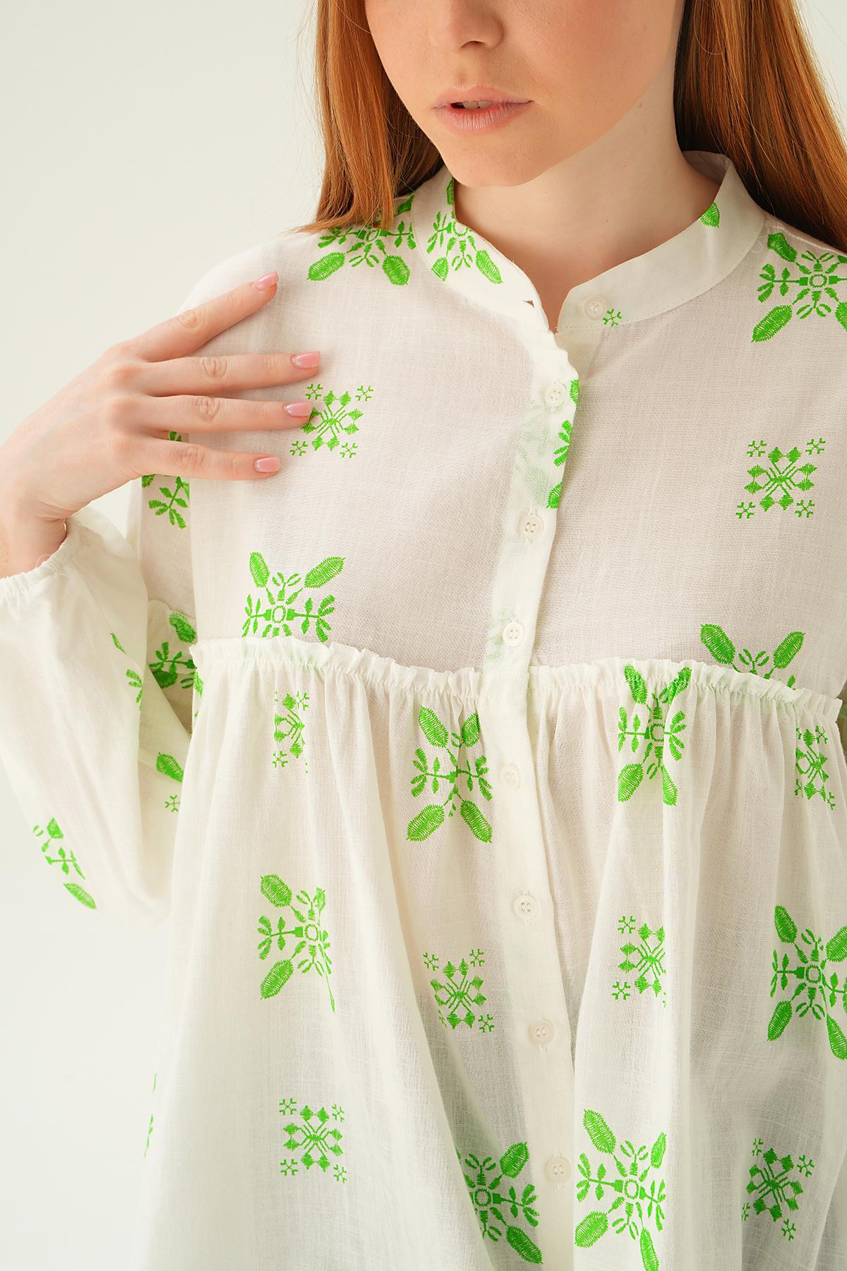 Benetton Yeşili Hakim Yaka Desenli Tunik 6853A - 2