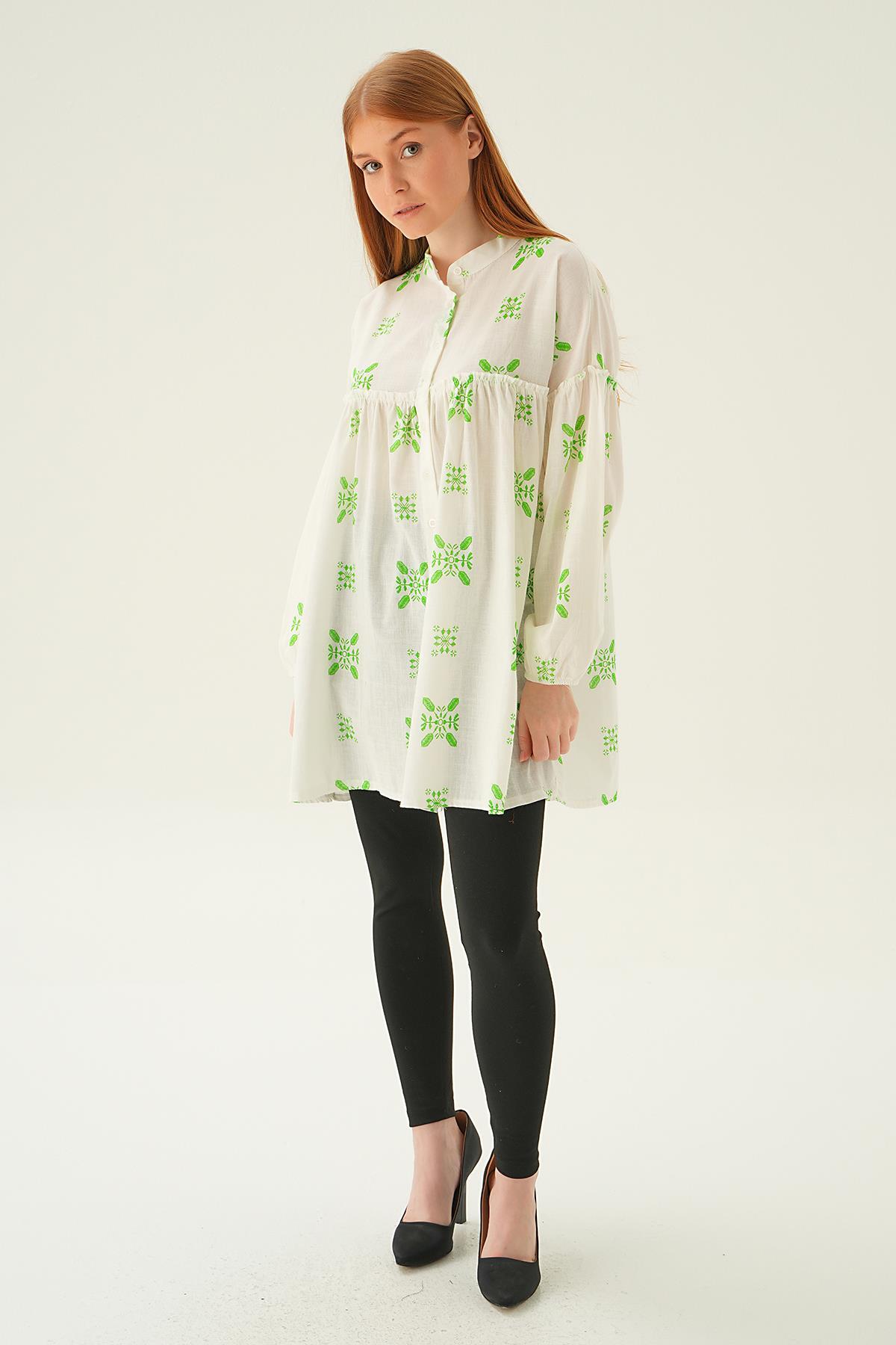 Benetton Yeşili Hakim Yaka Desenli Tunik 6853A - 3