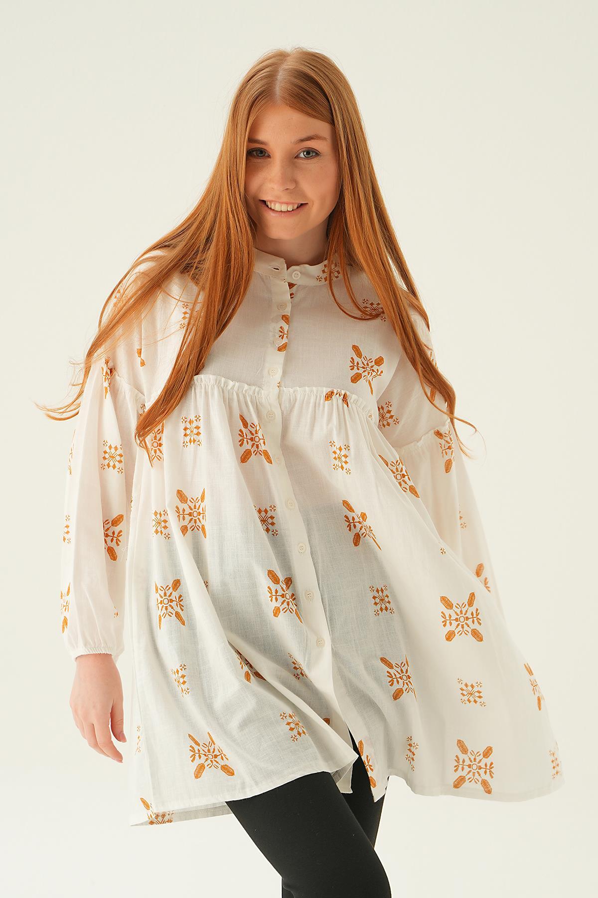 6853A Hakim Yaka Desenli Tunik Bisküvi - 1