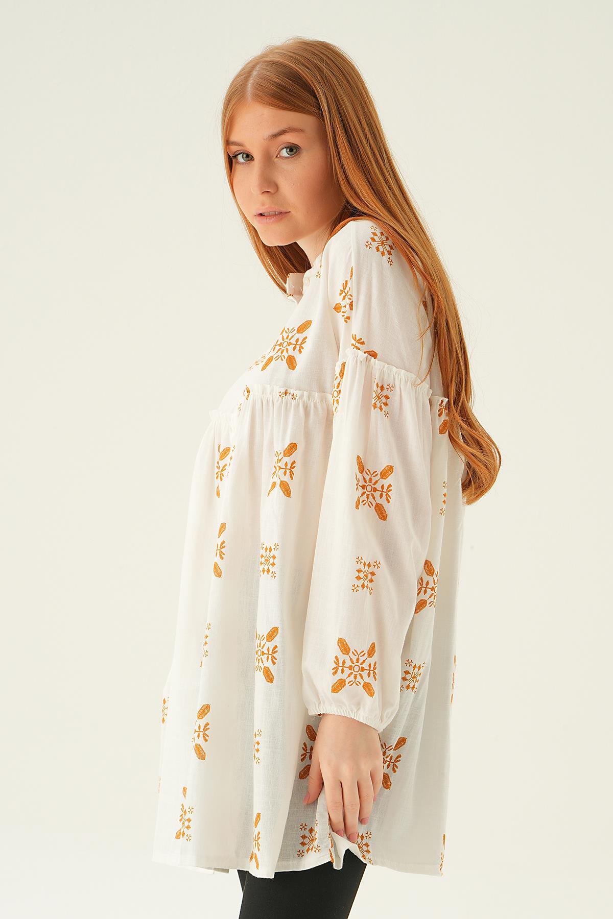 6853A Hakim Yaka Desenli Tunik Bisküvi - 2