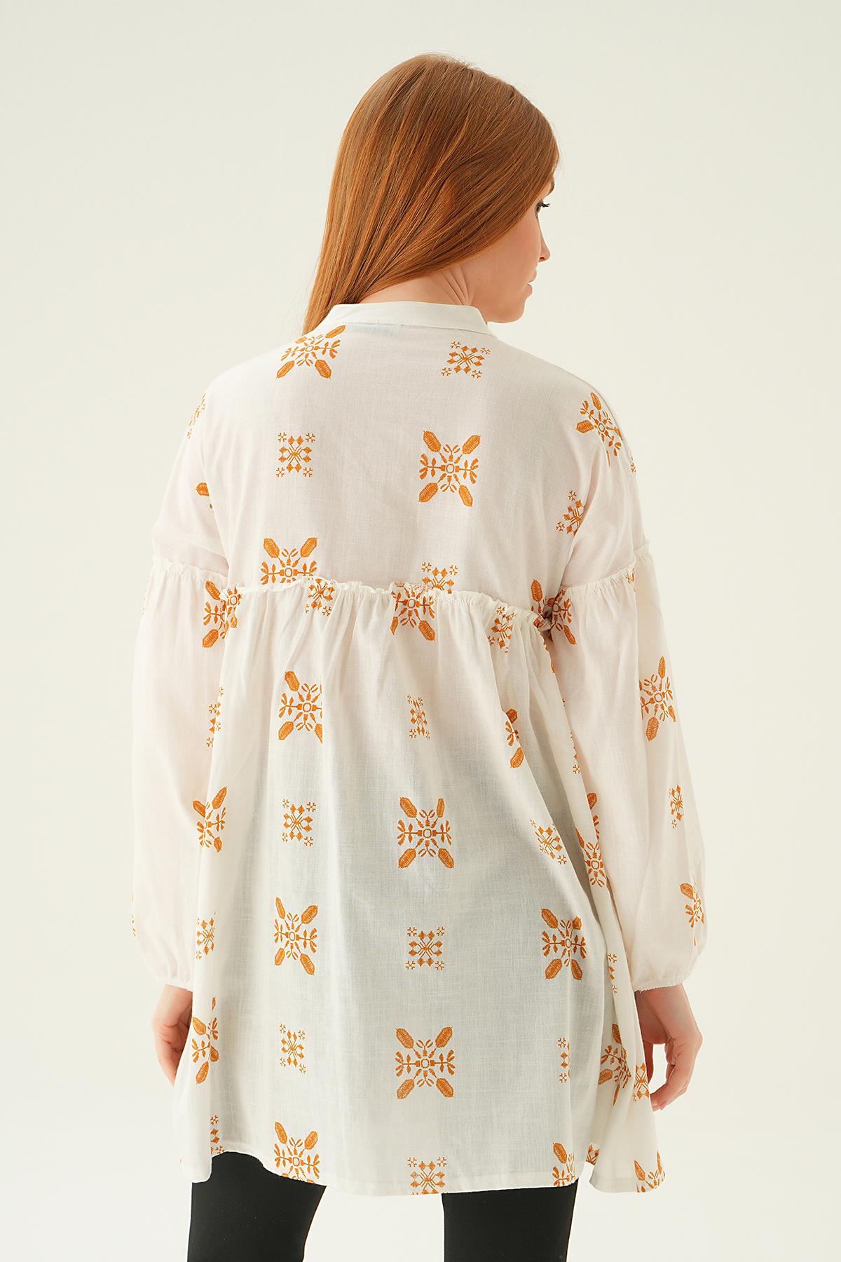 Bisküvi Hakim Yaka Desenli Tunik 6853A - 3