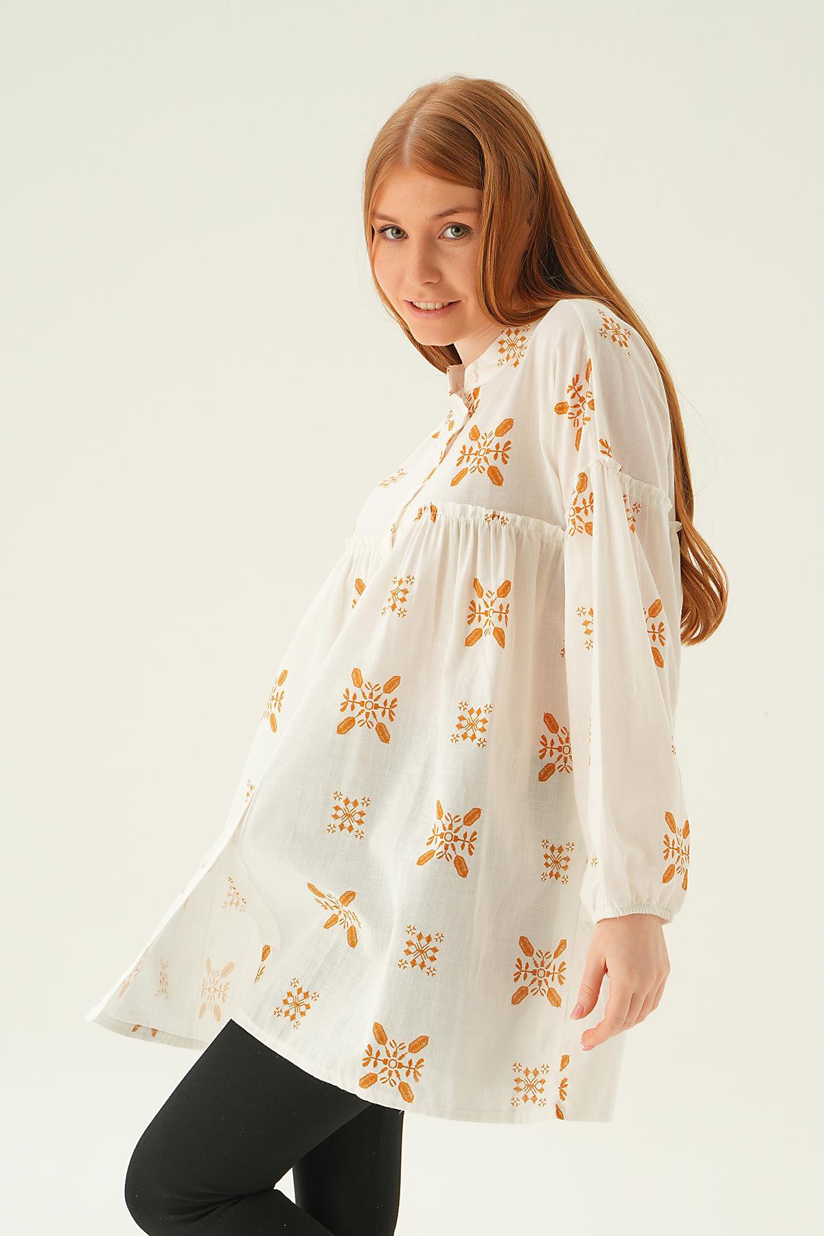 Bisküvi Hakim Yaka Desenli Tunik 6853A - 4