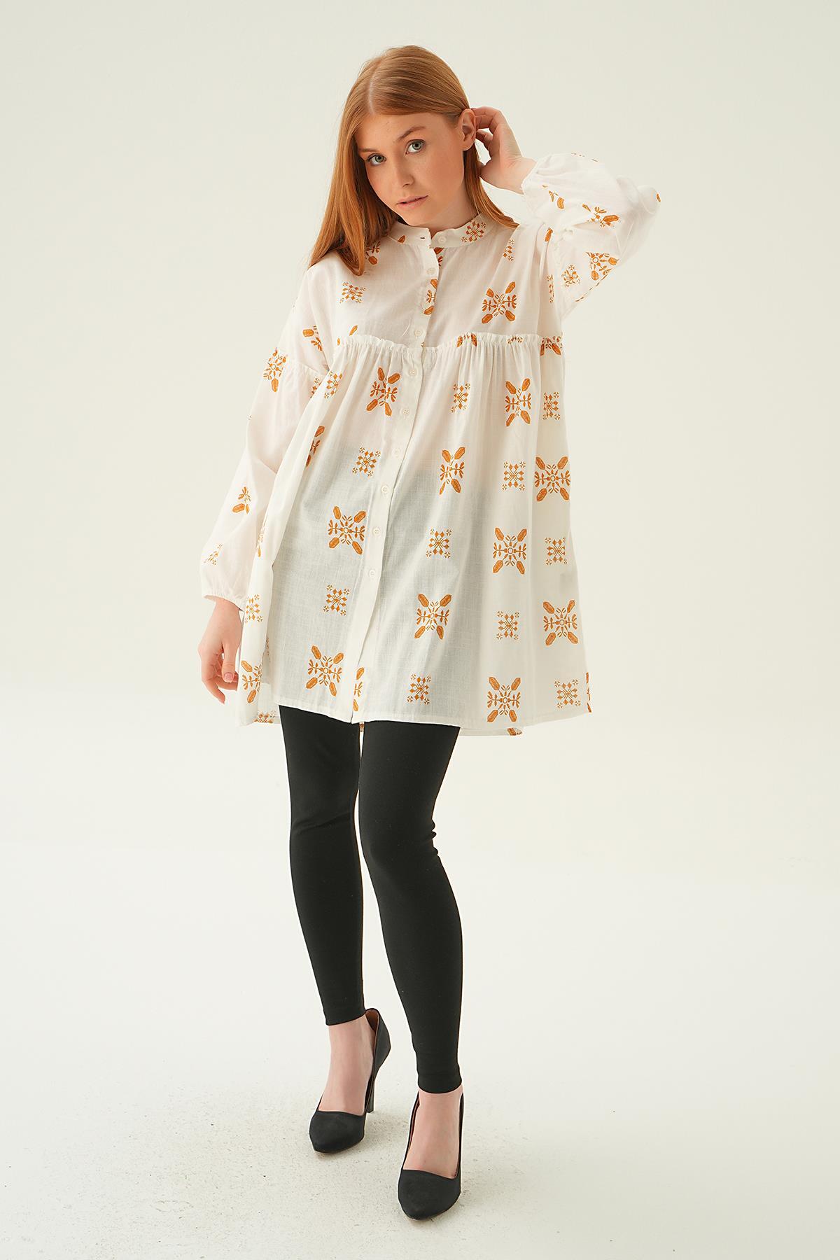 Bisküvi Hakim Yaka Desenli Tunik 6853A - 6