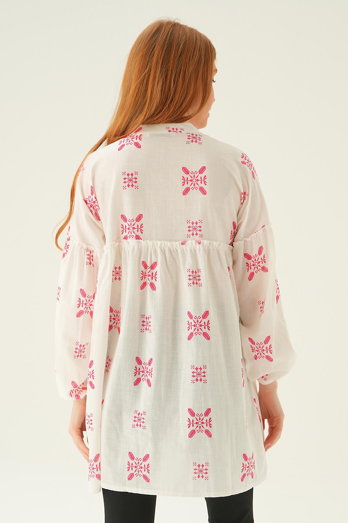 6853A Hakim Yaka Desenli Tunik Fuşya - 2