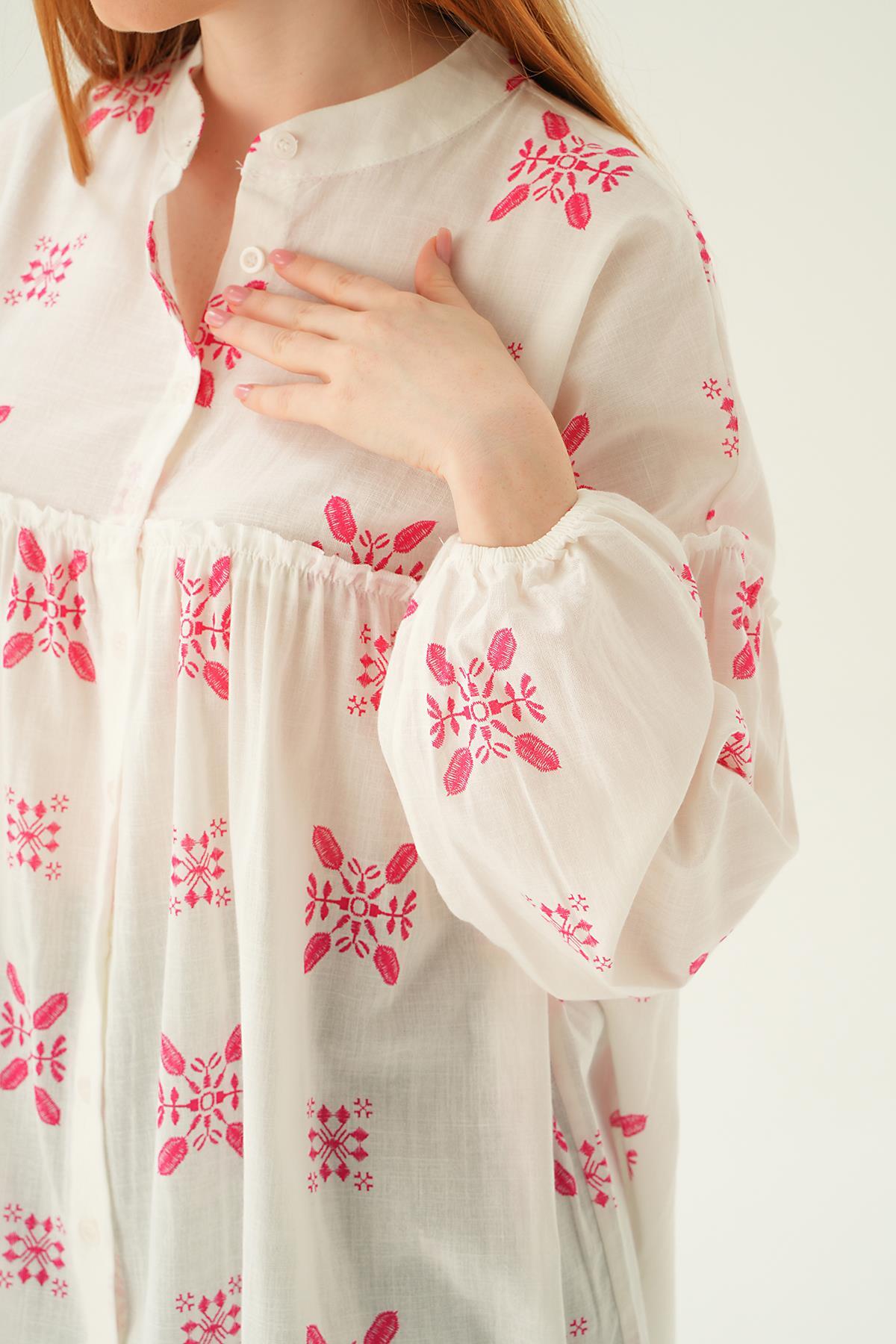 6853A Hakim Yaka Desenli Tunik Fuşya - 3