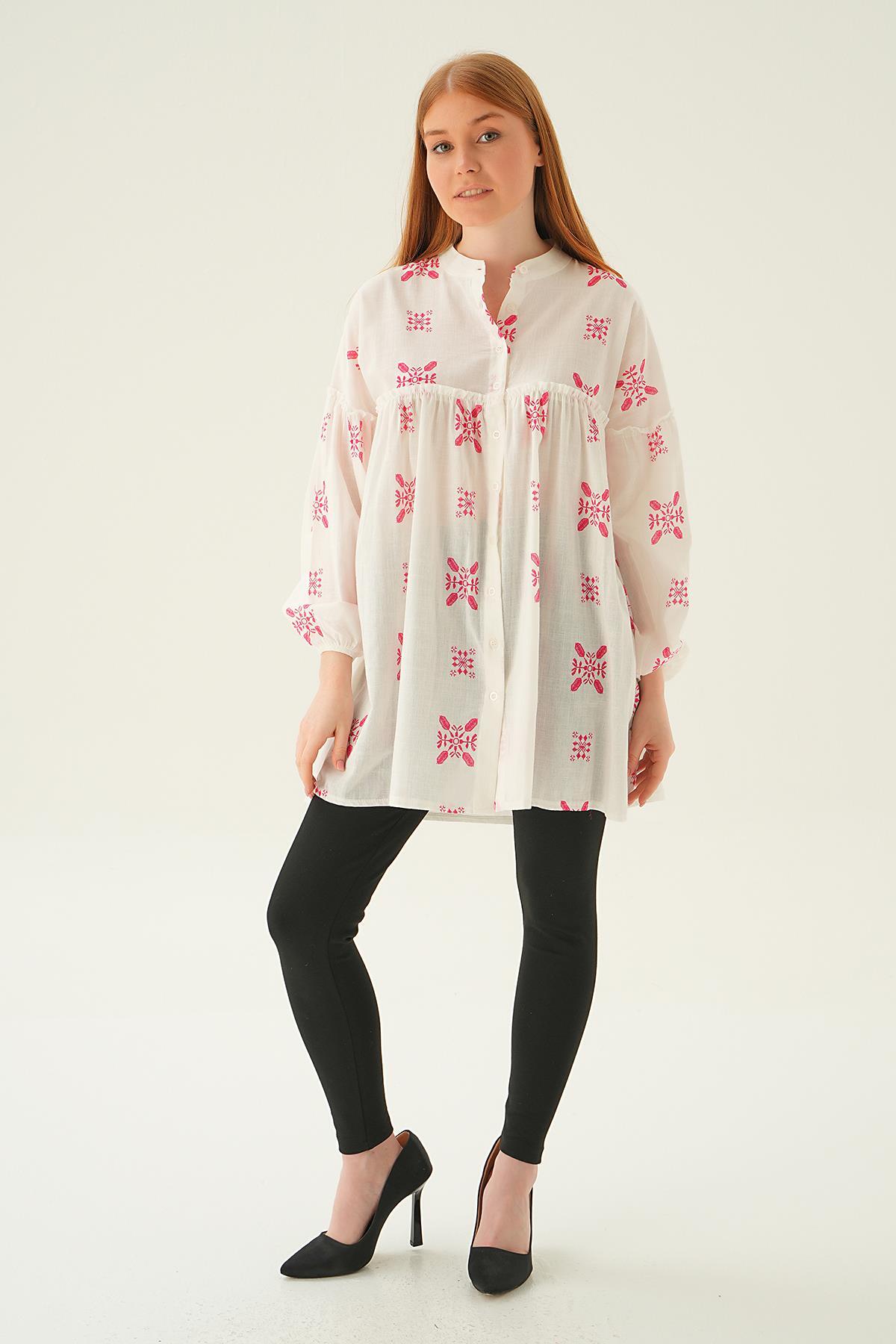 6853A Hakim Yaka Desenli Tunik Fuşya - 4