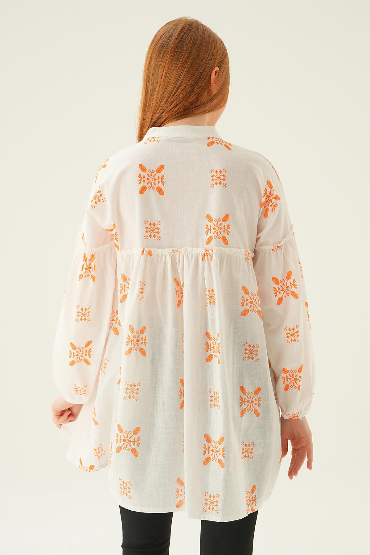 Orange Hakim Yaka Desenli Tunik 6853A - 3