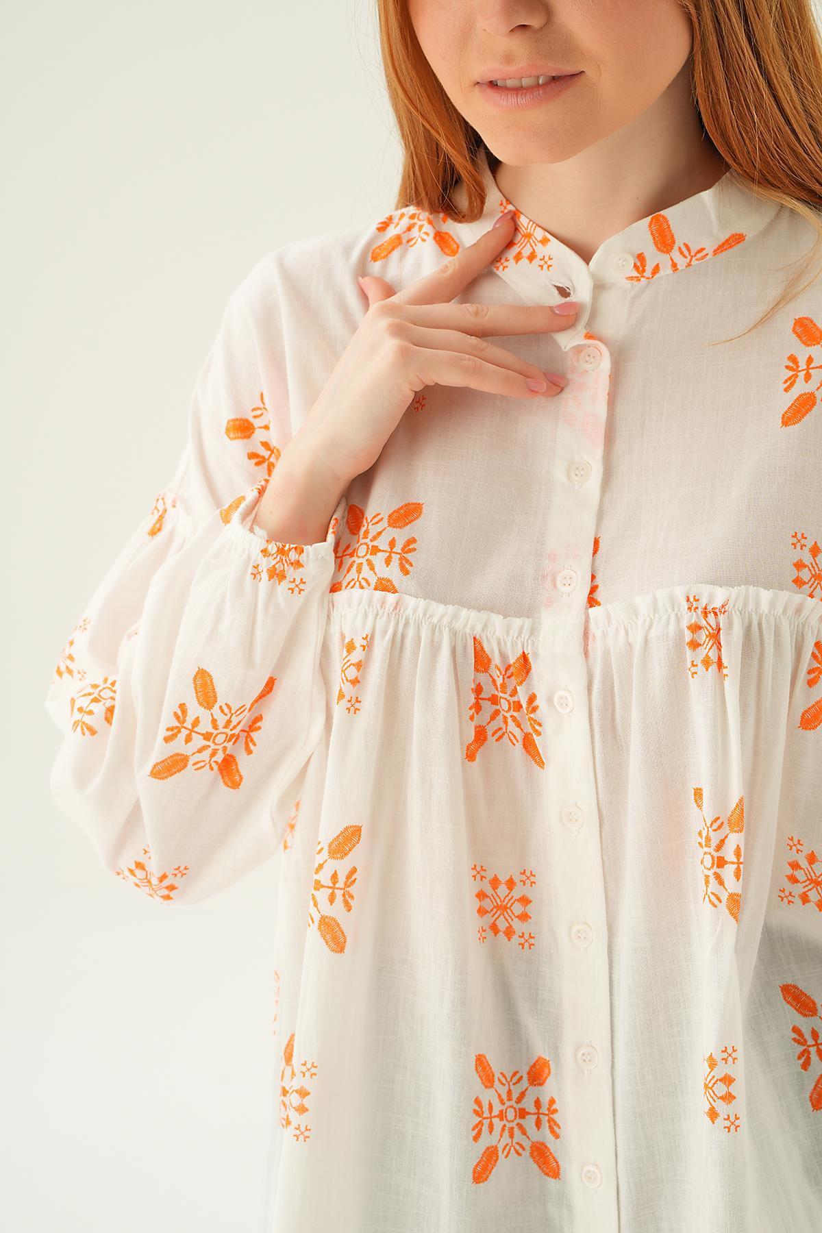 Orange Hakim Yaka Desenli Tunik 6853A - 4