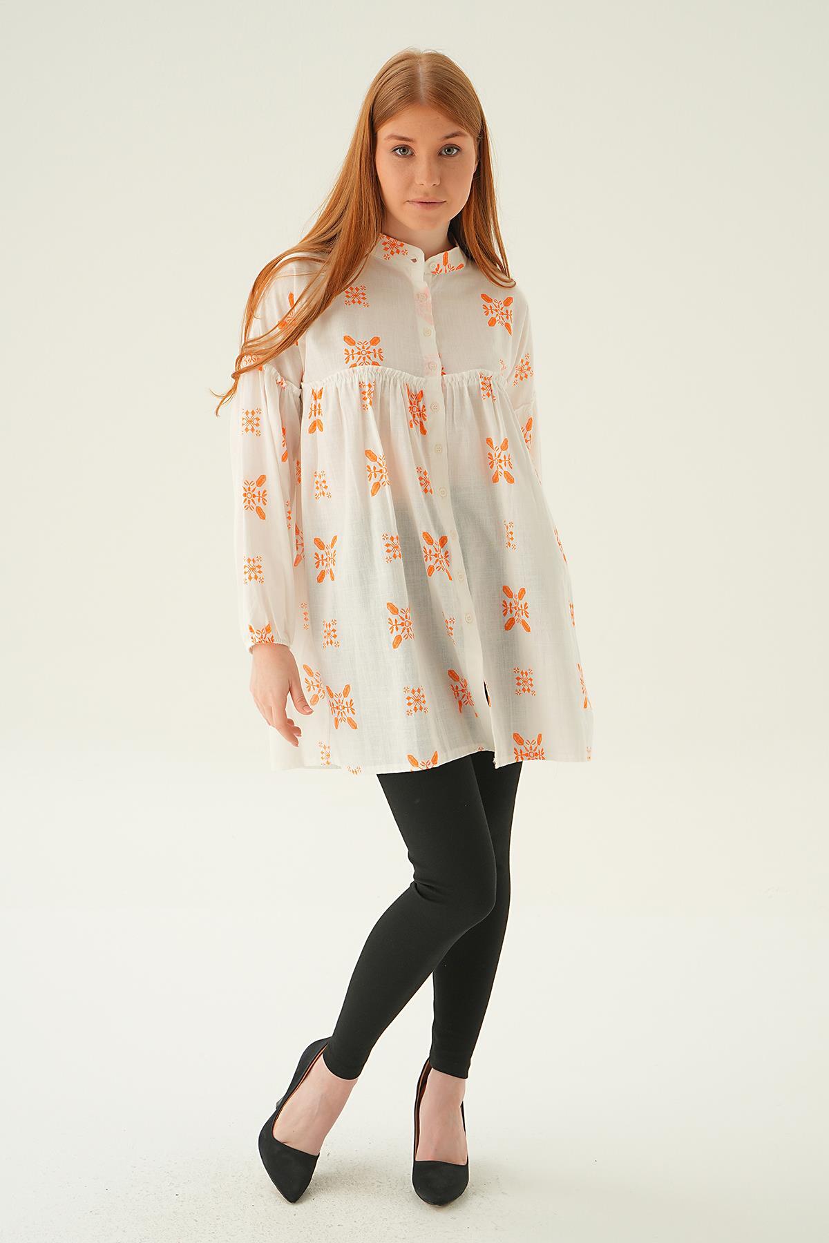 Orange Hakim Yaka Desenli Tunik 6853A - 5