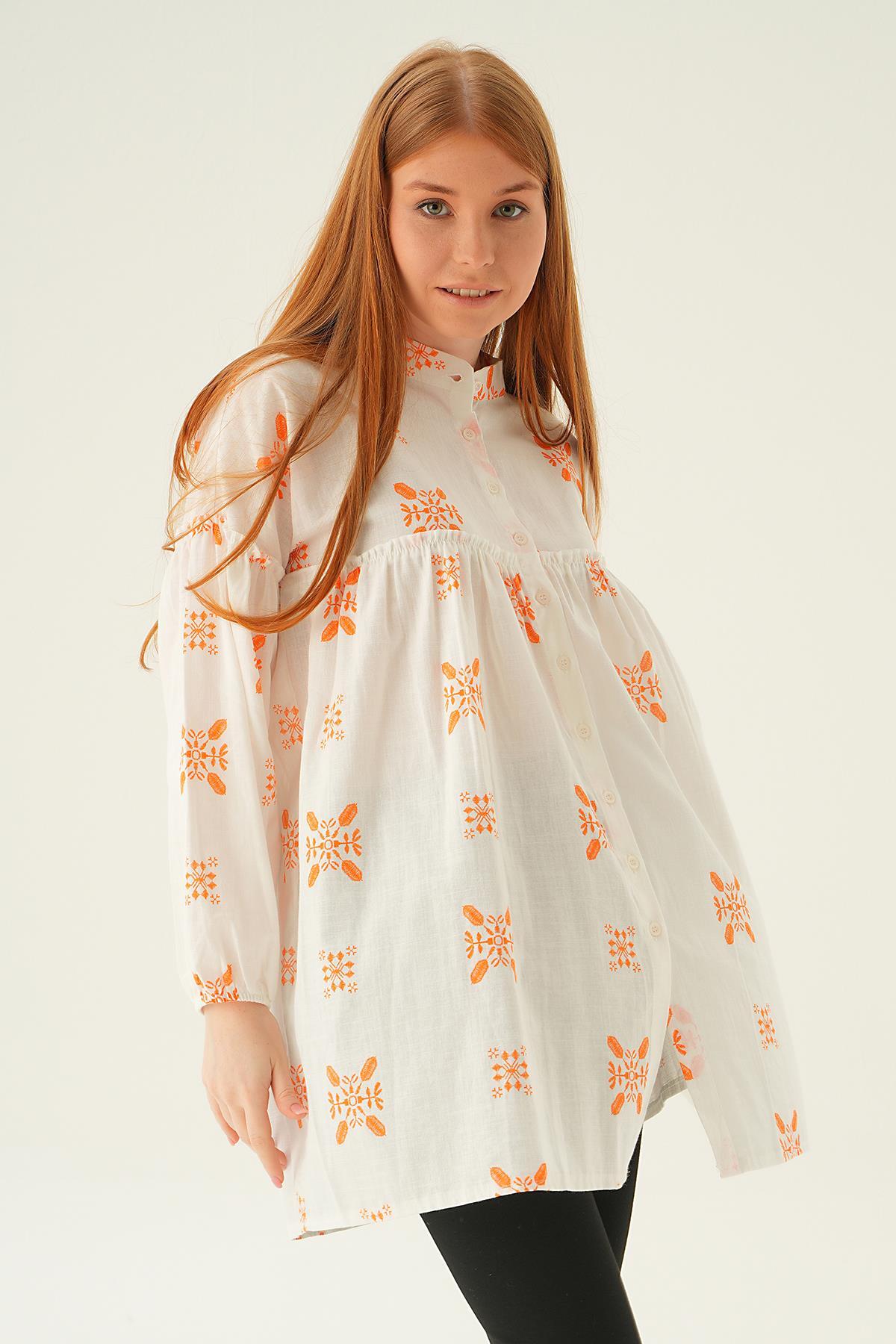 Orange Hakim Yaka Desenli Tunik 6853A - 6