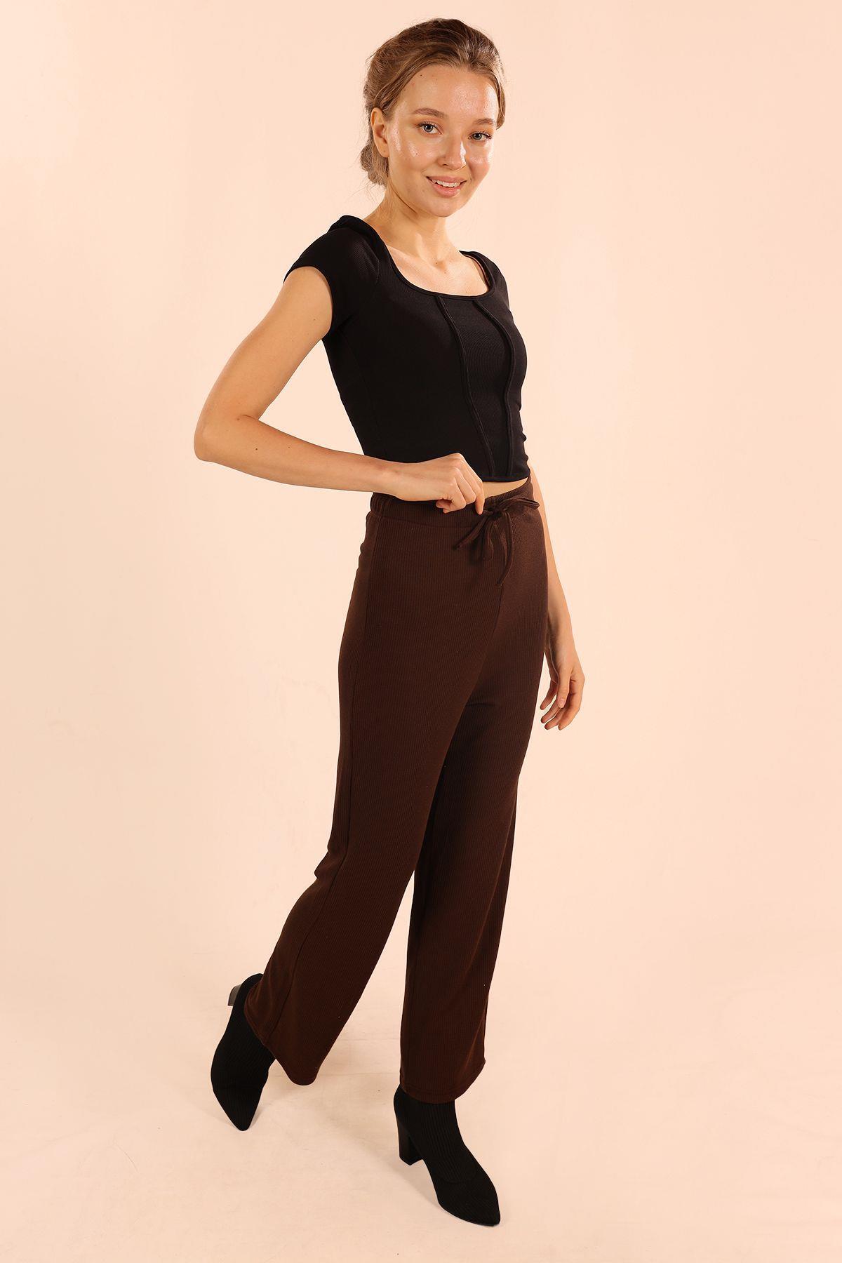 6854A Bağcıklı Pantolon Kahve 