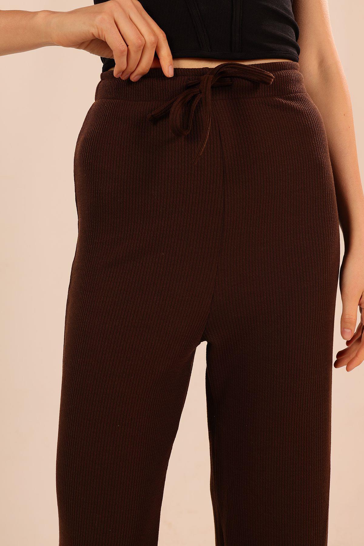 6854A Bağcıklı Pantolon Kahve - 5