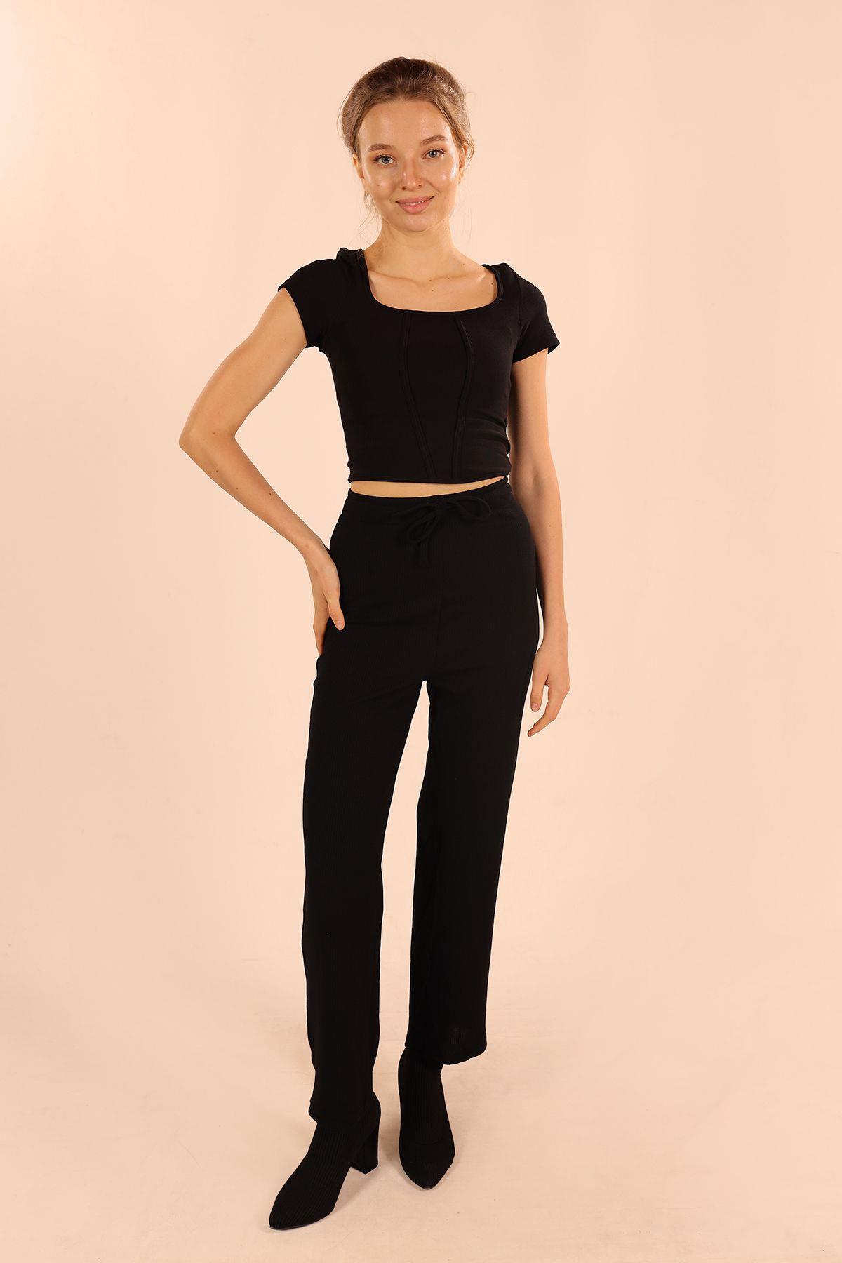 Siyah Bağcıklı Pantolon 6854A 