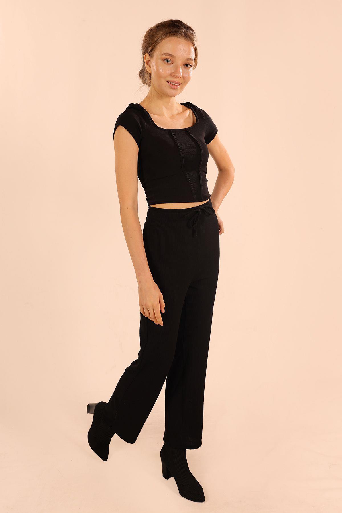 Siyah Bağcıklı Pantolon 6854A - 2