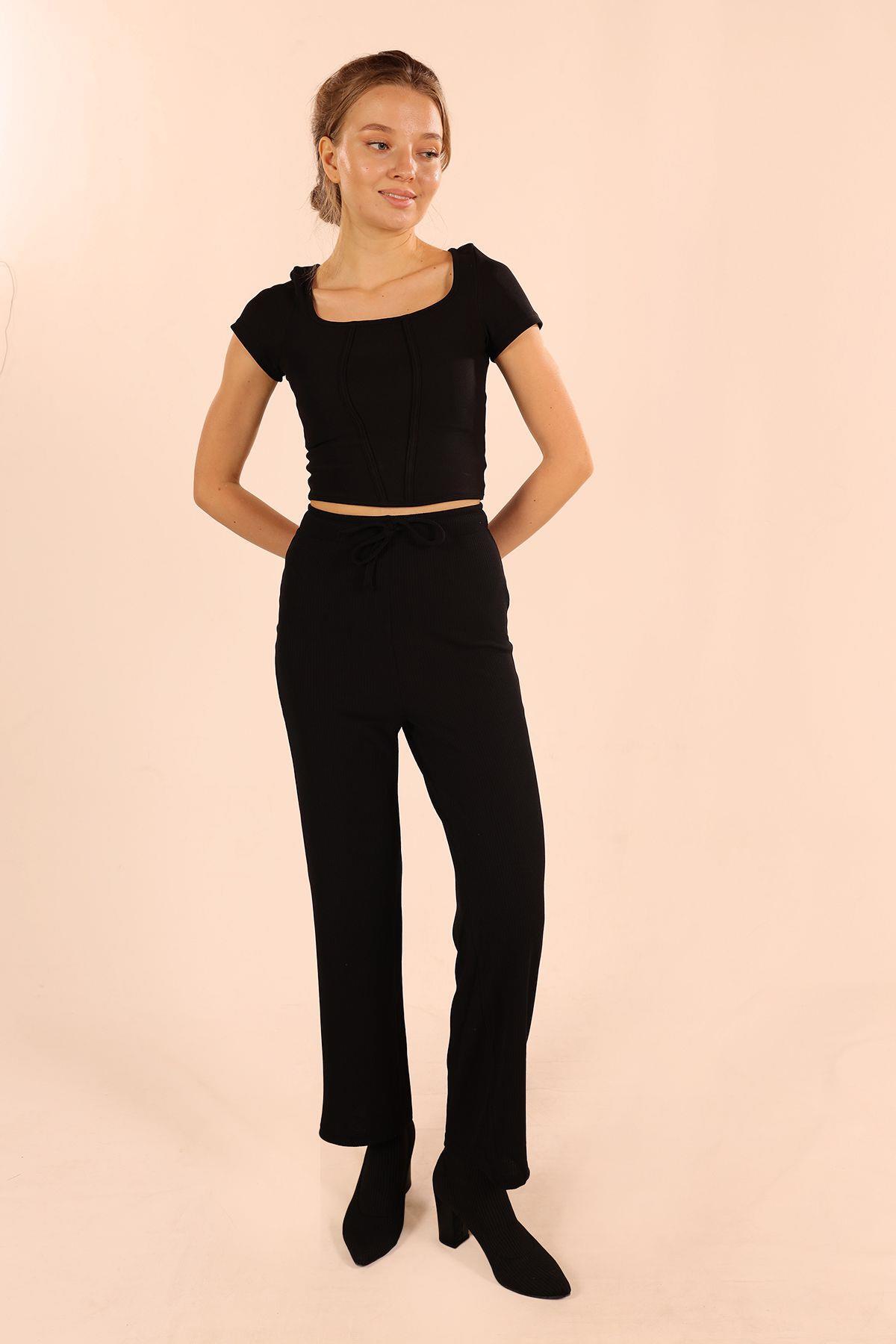 Siyah Bağcıklı Pantolon 6854A - 3