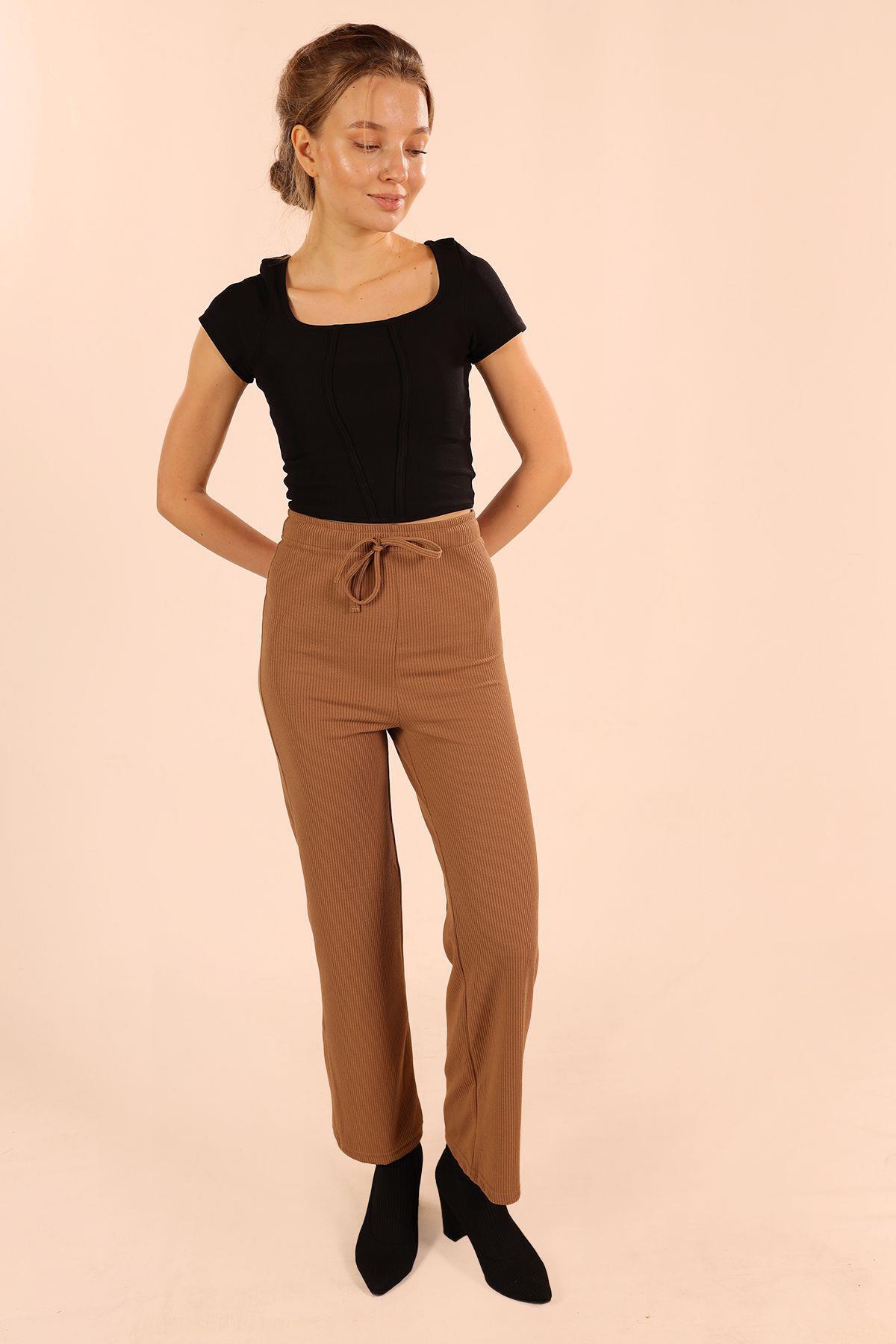 6854A Bağcıklı Pantolon Vizon 