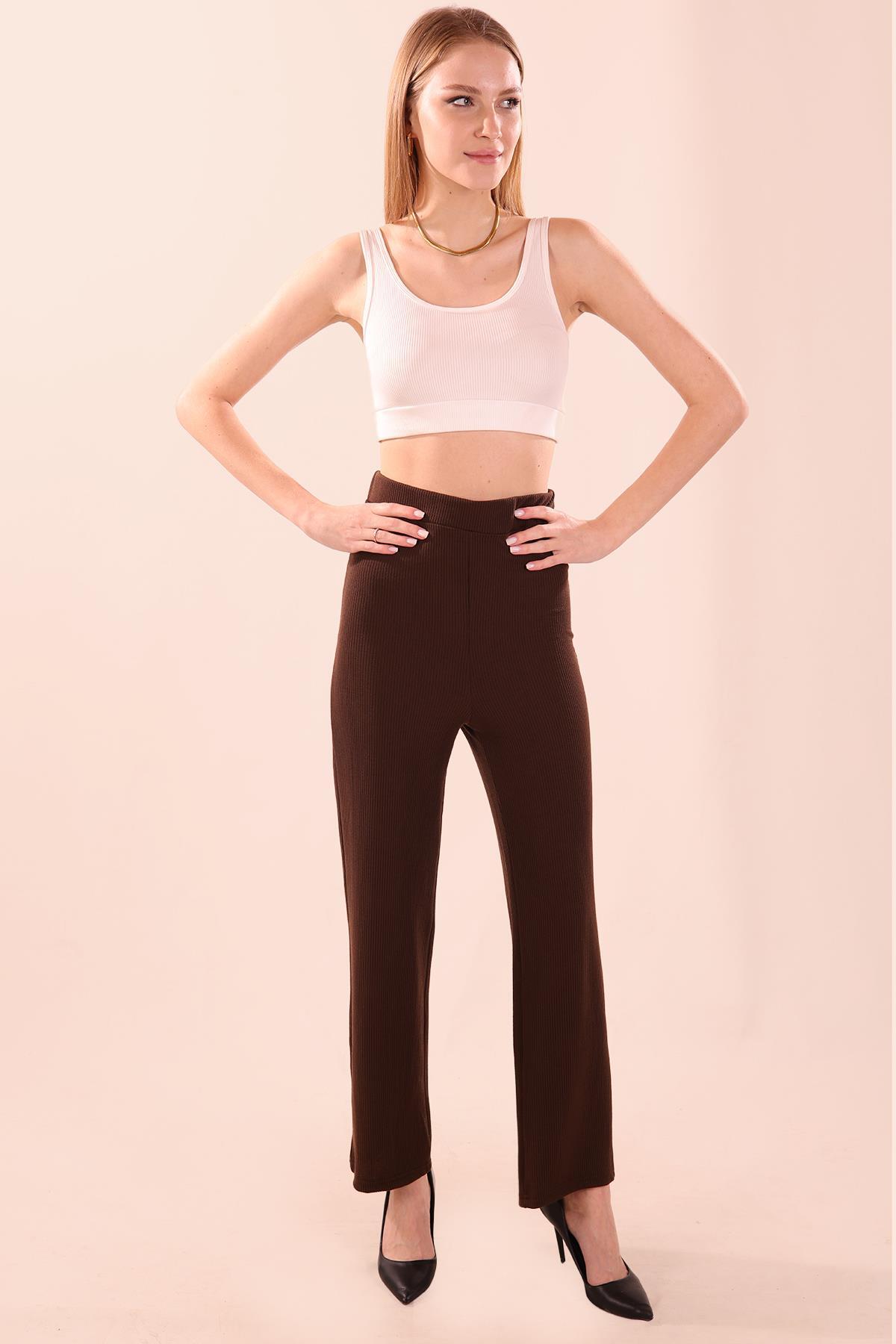 Kahve Bel Lastikli Pantolon 6855A - 2