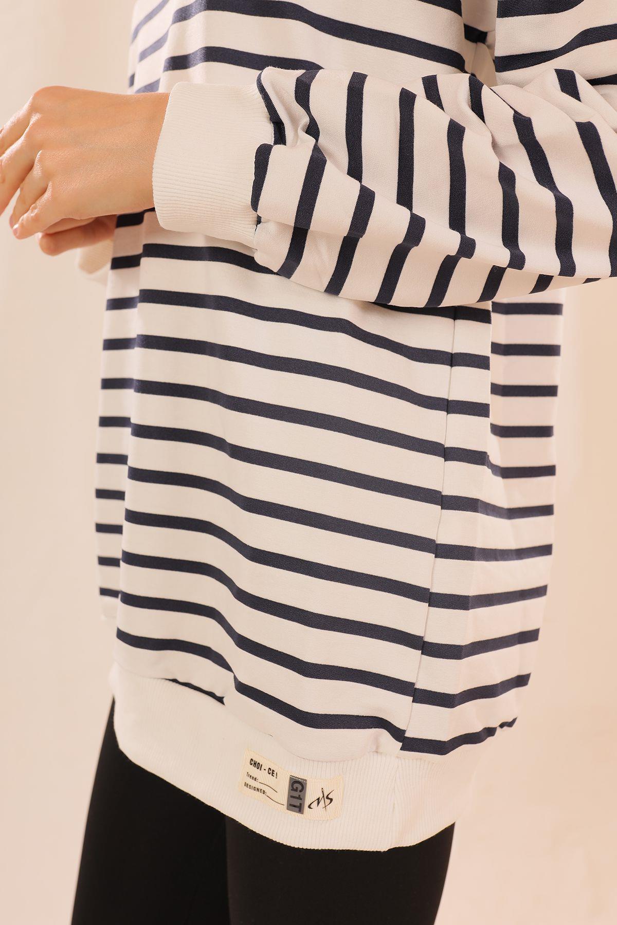 6859 Bisiklet Yaka Çizgili Sweat Laci - 2