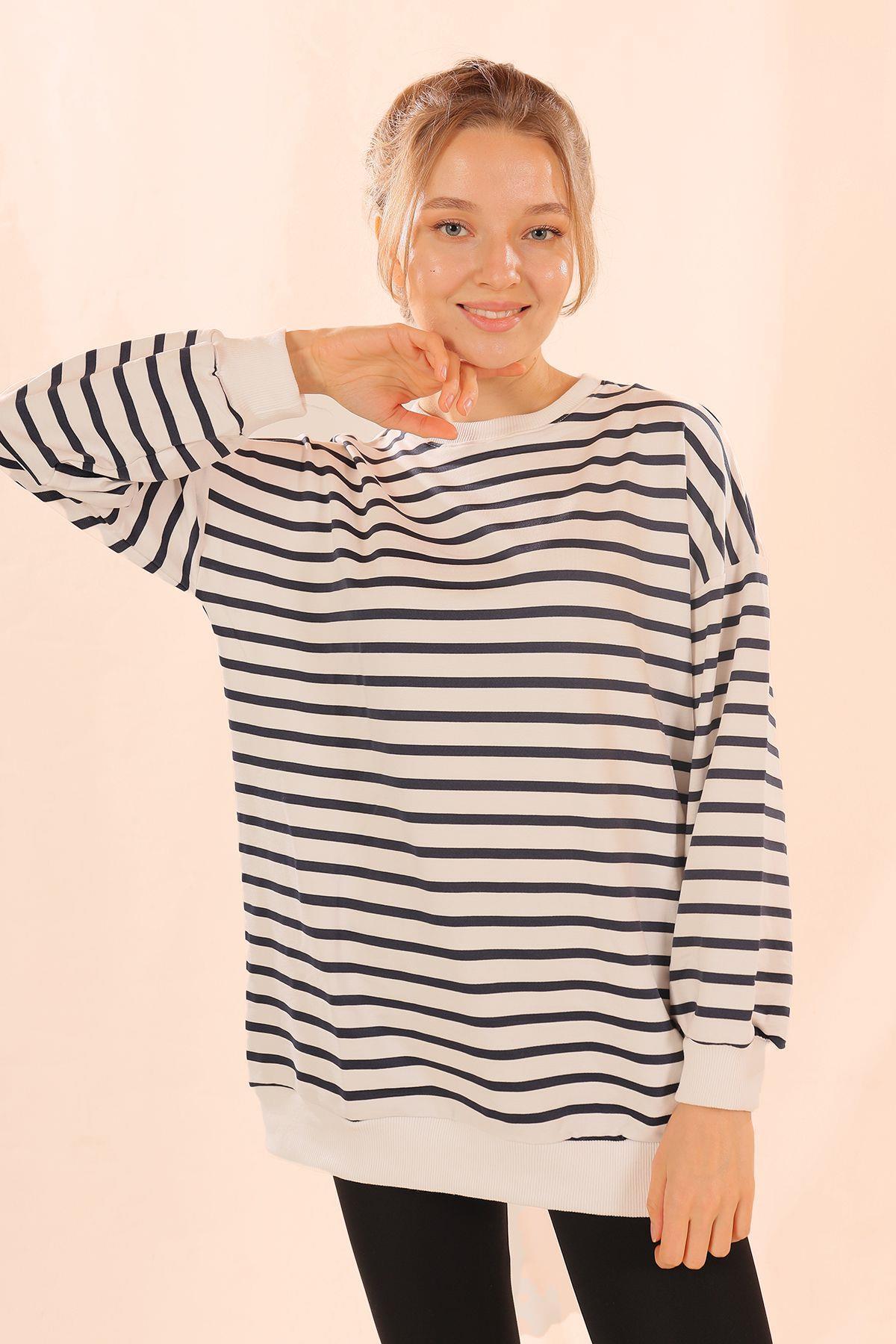 6859 Bisiklet Yaka Çizgili Sweat Laci - 3