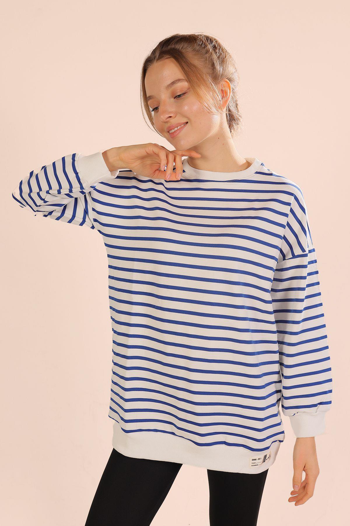 Saks Bisiklet Yaka Çizgili Sweat 6859 - 2