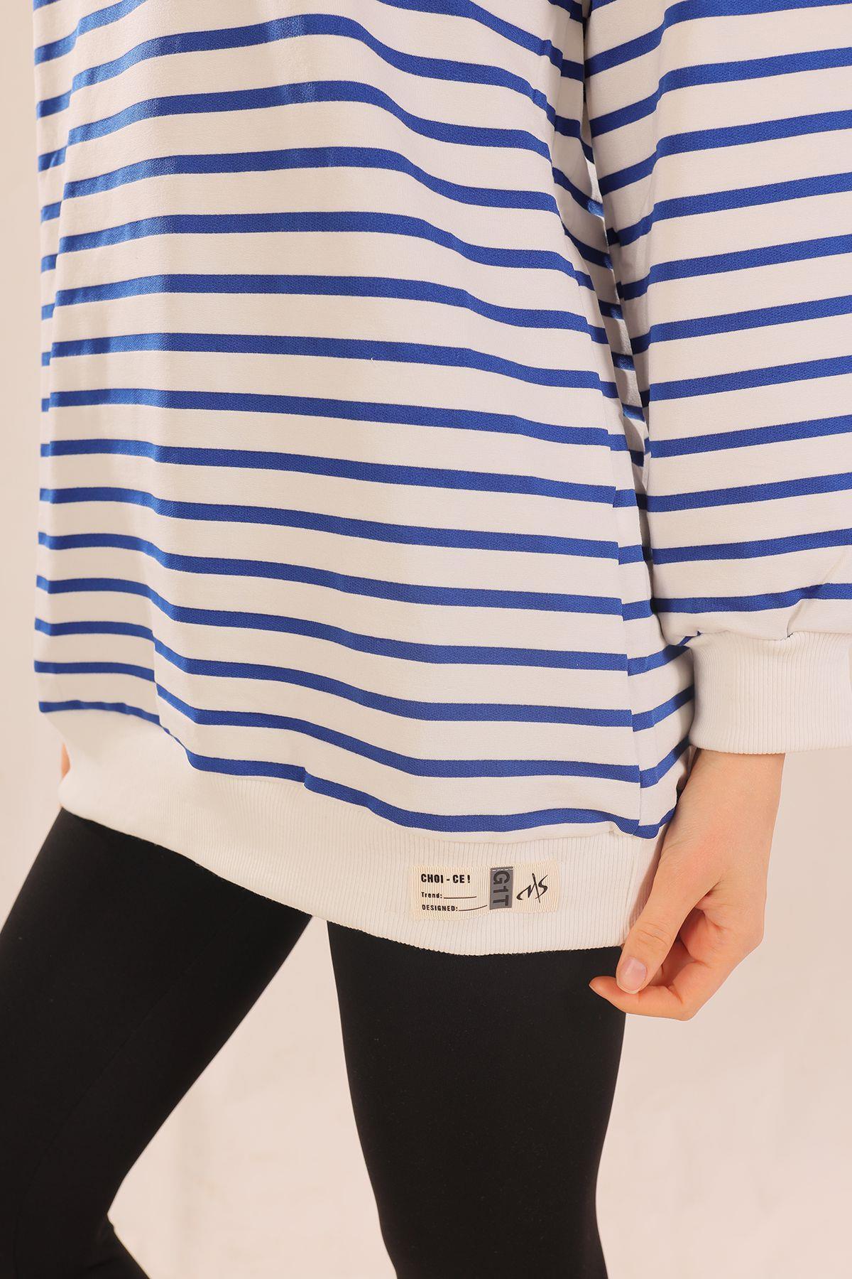 Saks Bisiklet Yaka Çizgili Sweat 6859 - 3