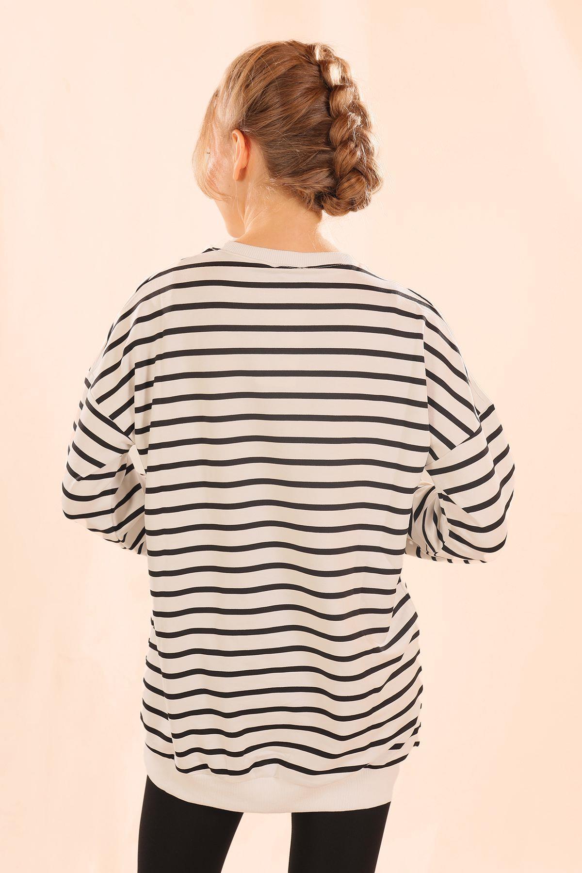 Siyah Bisiklet Yaka Çizgili Sweat 6859 - 5