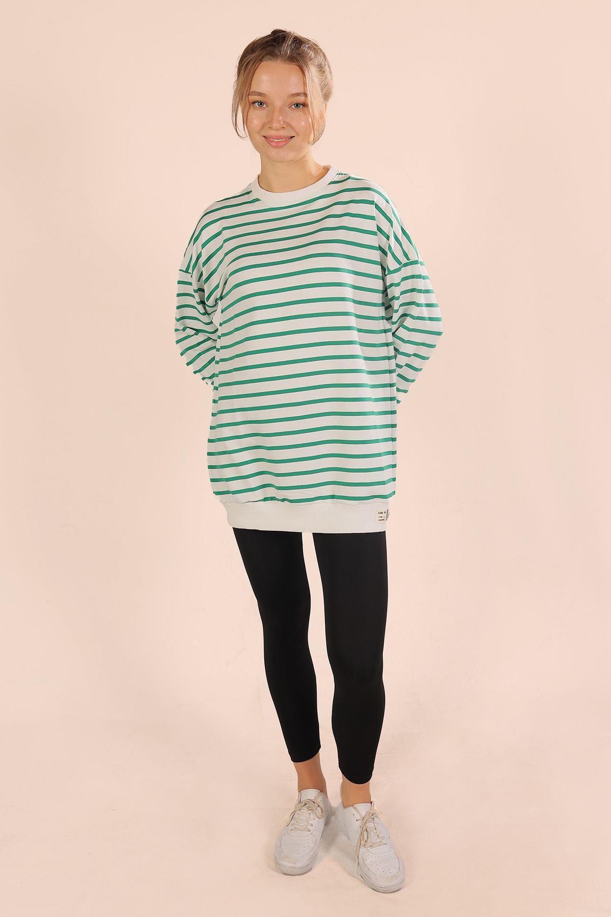 Yeşil Bisiklet Yaka Çizgili Sweat 6859 - 7