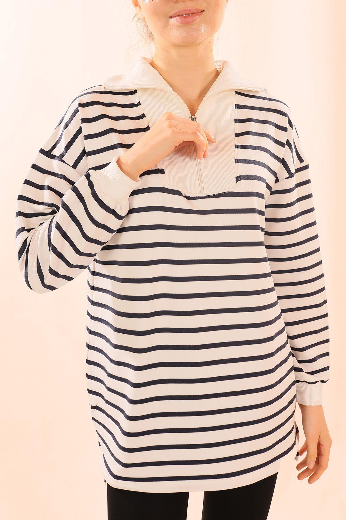 Laci Fermuarlı Çizgili Sweat 6861 - 5