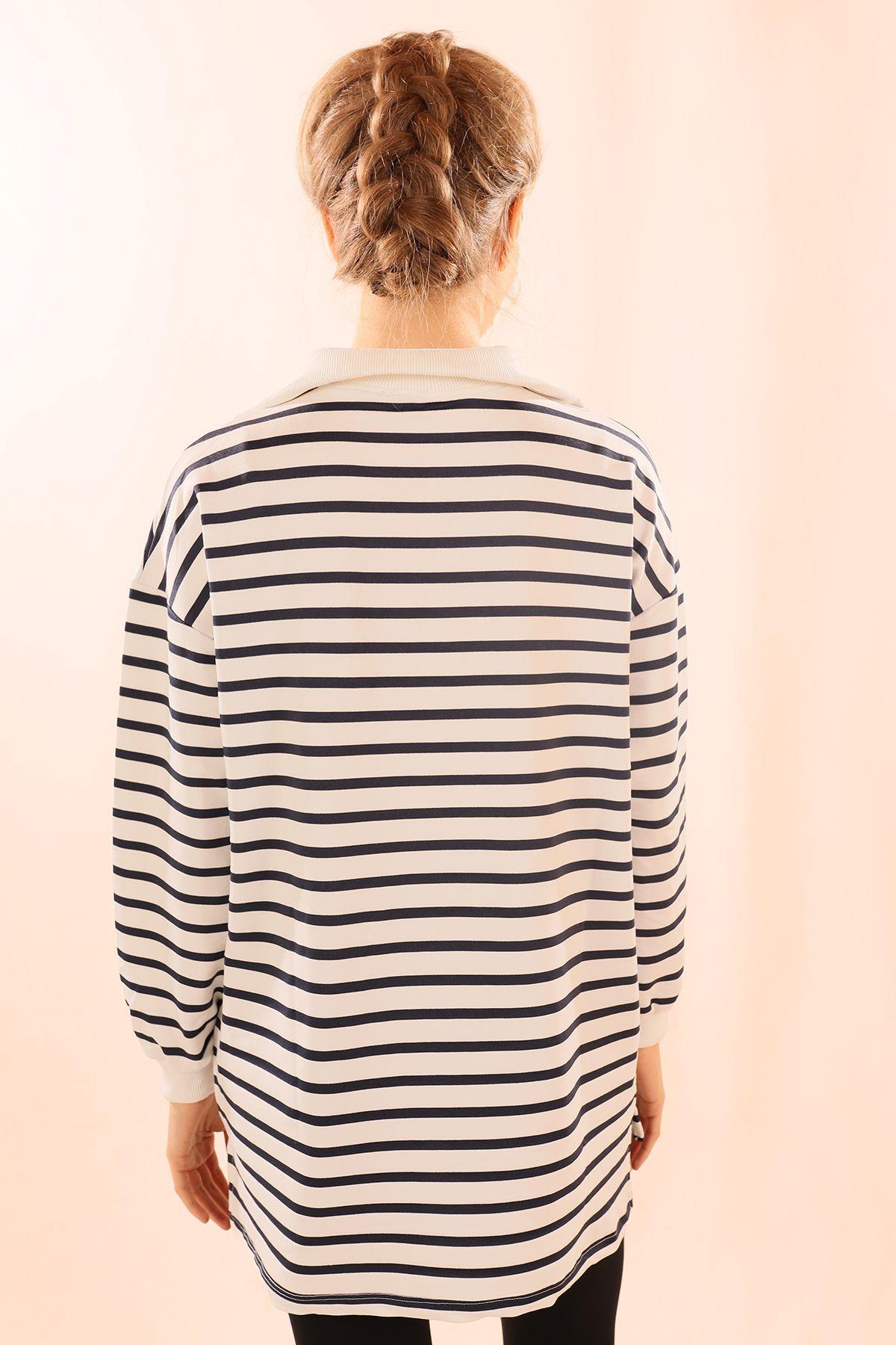 Laci Fermuarlı Çizgili Sweat 6861 - 8