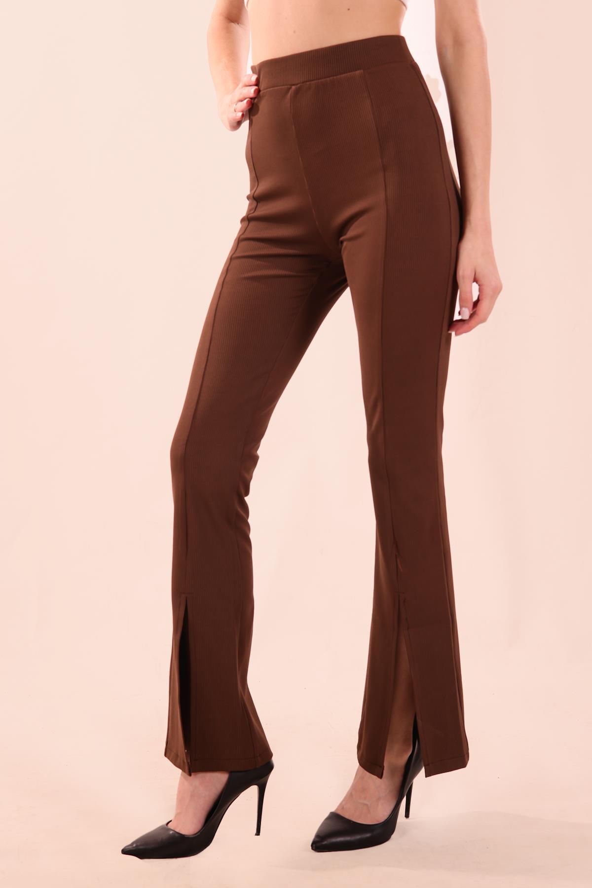 Kahve İspanyol Paça Yırtmaçlı Pantolon 6869A - 5